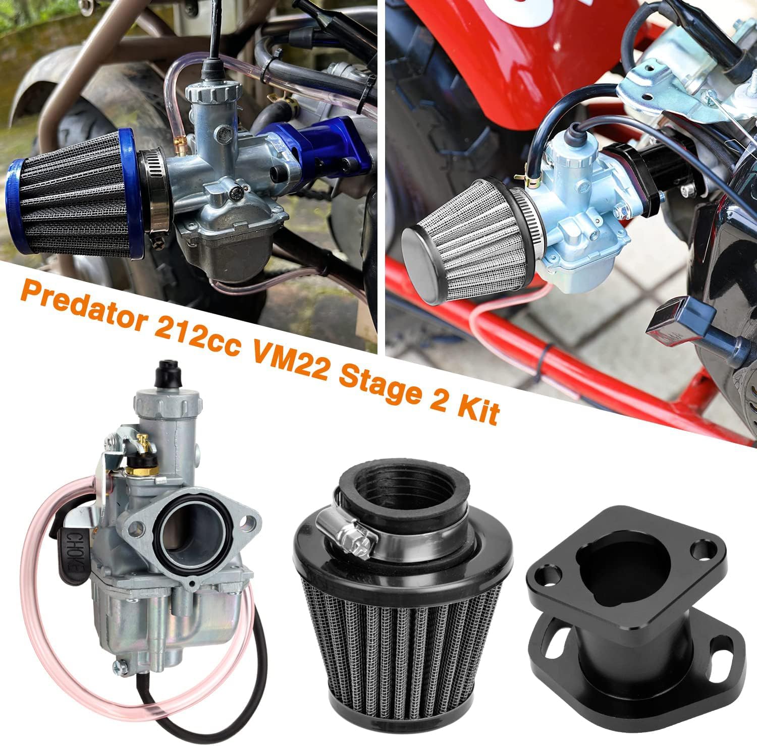 FVRITO Racing VM22 Carburetor for Predator 212cc 196cc 224cc Coleman CT200U BT200X GX160 GX200 6.5hp OHV Clone Engine KT196 Baja MB200 Mini Bike Go Kart with 38mm Air Filter Performance Parts Black - Image 9