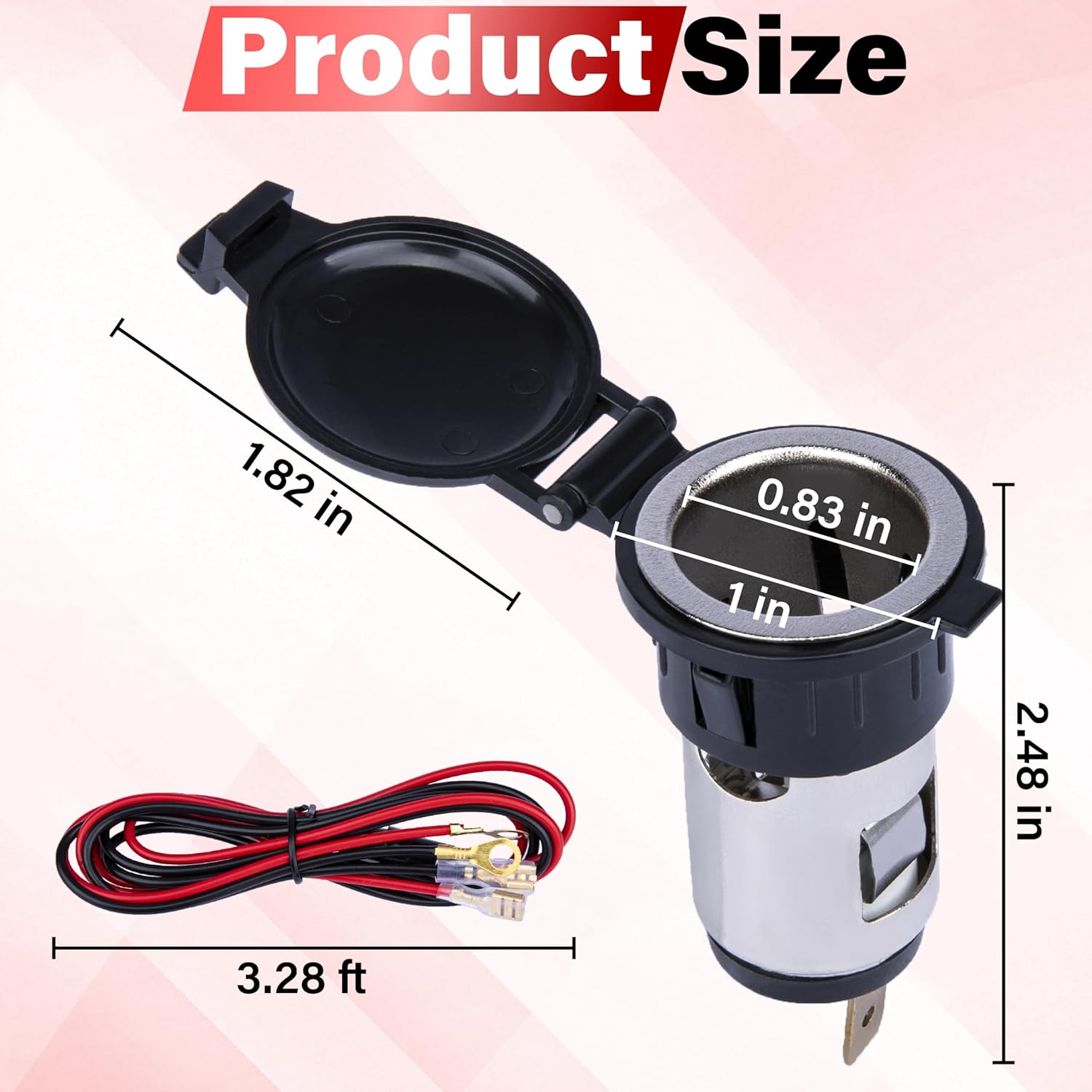 2 PCS Car Cigarette Lighter Socket, Cigarette Lighter Replacement, 12 Volt Female Power Outlet Socket with Cover and Wiring Harness, Universal for Car, Automotive, Truck, RV, Boat, Motorcycle - Image 2