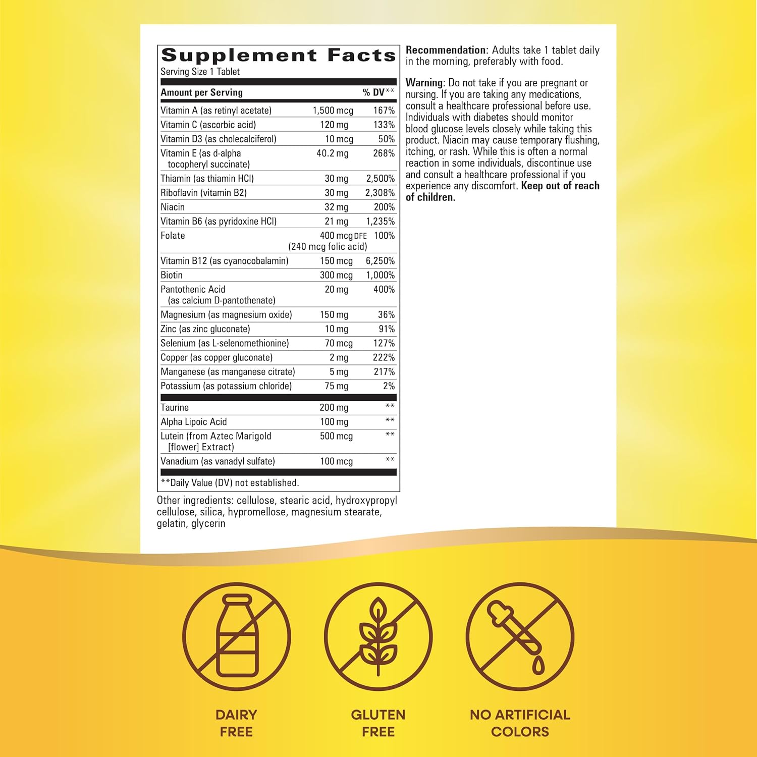 Nature's Way alpha betic, Diabetic Multivitamin for Daily Nutritional Support, with B-Vitamins for Energy Metabolism Support*, Alpha Lipoic Acid, Taurine, Lutein, 30 Tablets - Image 5