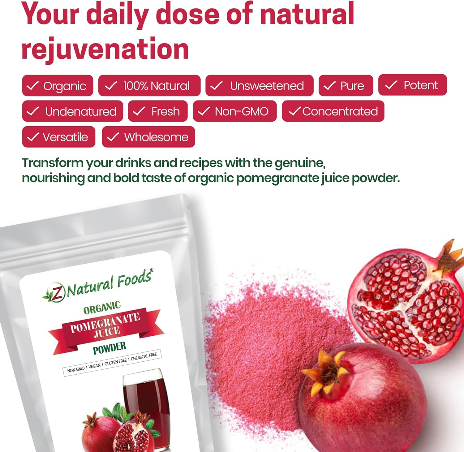 Z Natural Foods Pomegranate Powder - Organic, 1 lb (16 oz) - Pure Pomegranate Juice Extract - Nutritious, Antioxidant Superfood for Smoothies, Tea, Yogurt & Culinary Use - Image 5