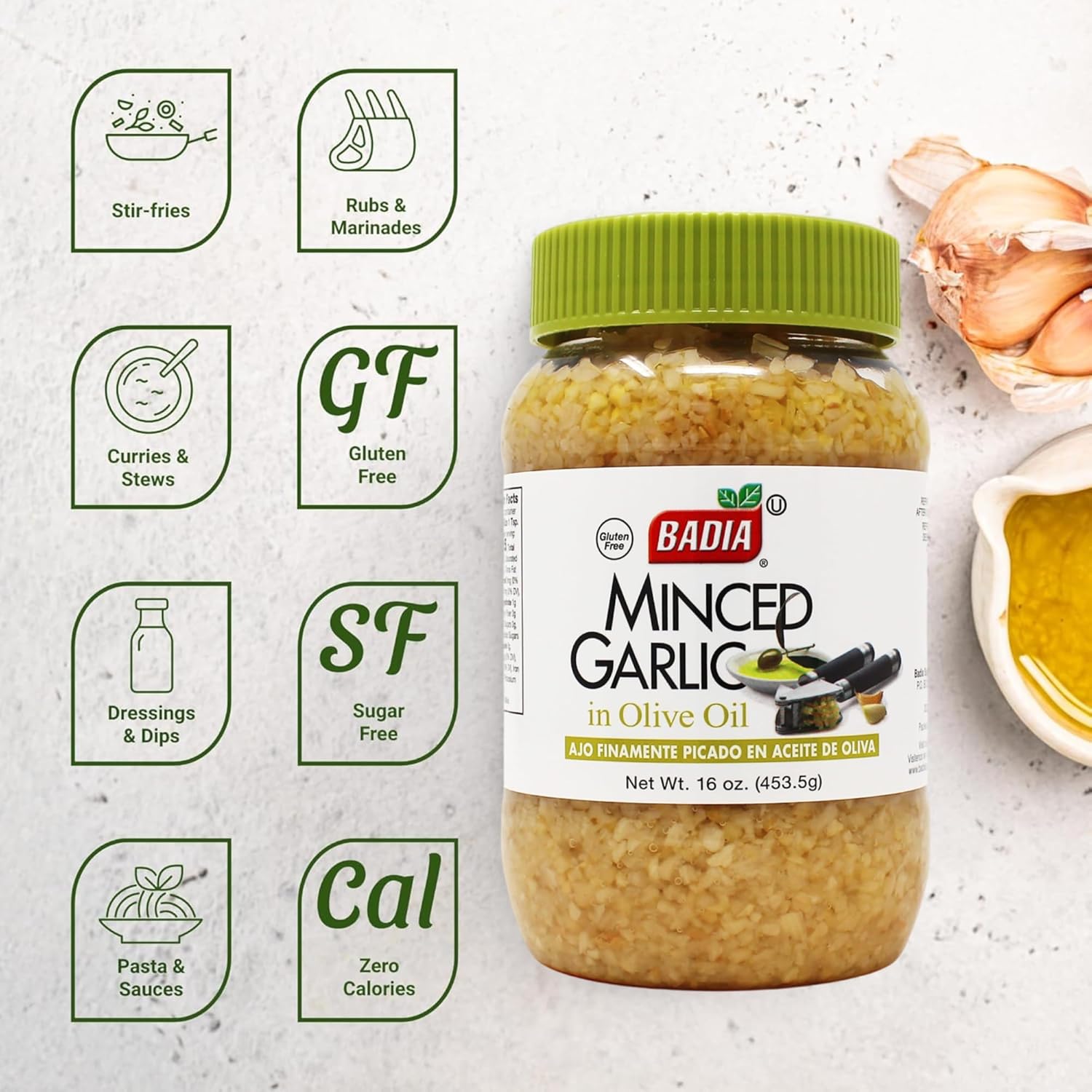 Badia Minced Garlic in Olive Oil, 16 oz – Fresh Minced Garlic, Bold Flavor for All Purpose Cooking, Gluten Free - Image 2