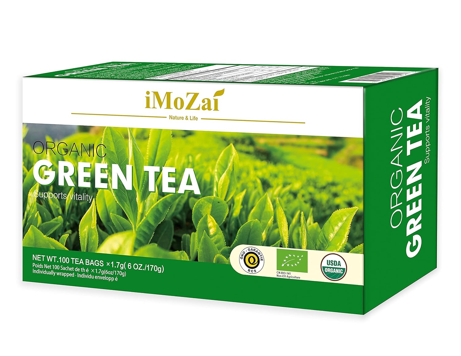 Imozai Organic Green Tea Bags 100 Count Individually Wrapped - Image 3