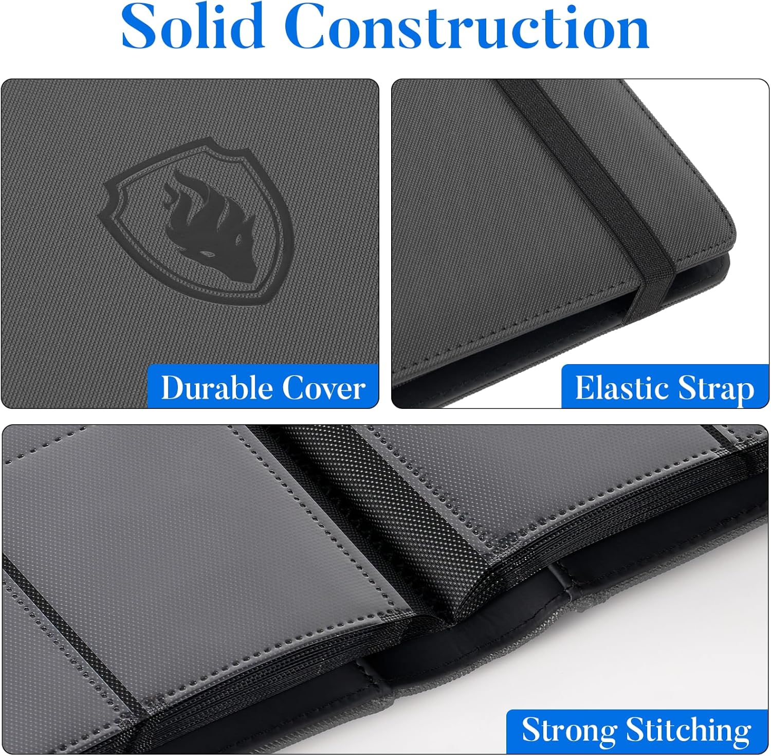 Premium 9 Pocket Card Binder for 360 Cards, Fabmaker PU Cover Trading Card Binder, Sturdy Card Collection Album, Sleek Card Holder Folders for Game Cards & Sports Cards, Grey - Image 2