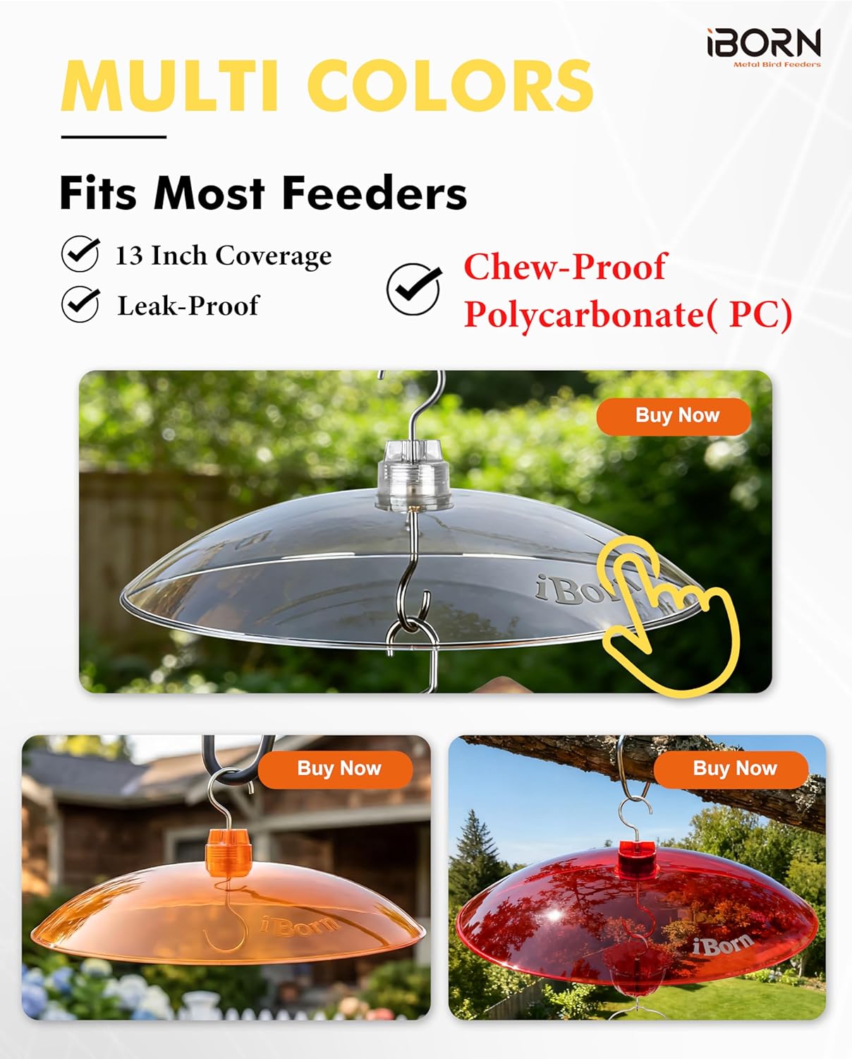 iBorn Baffles for Bird Feeders, 13” Bird Feeder Cover for Rain Guard, Birds Feeders Rain Guard, Full Protection for Feeders for Outdoors, Chew-Proof Polycarbonate, Pack of 2, Transparent - Image 8
