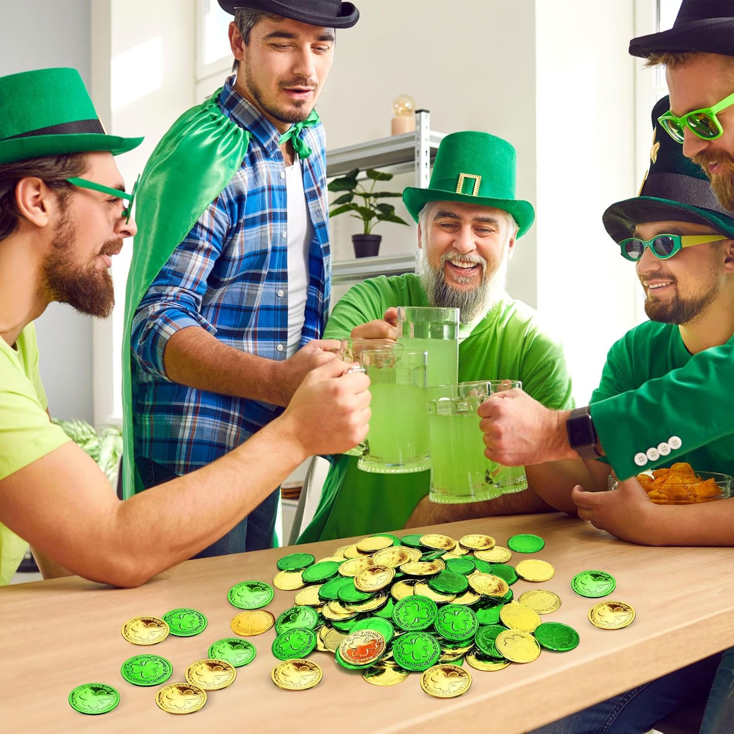 120 PCS St. Patrick’s Day Shamrock Coins, Gold and Green Plastic Lucky Coins, 3-Leaf Clover Coin for Patrick’s Day Decoration and Irish Themed Party Favors - Image 4