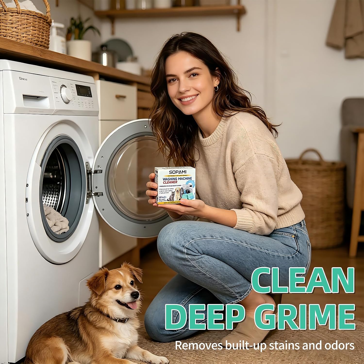 SOPAMI Washing Machine Cleaner Tablets 12 Pack, Deep Clean HE Front Load Top Load Washer, Remove Stubborn Pet Hair Odors, Septic Safe Pet Owner Solution washing machine tablets - Image 2