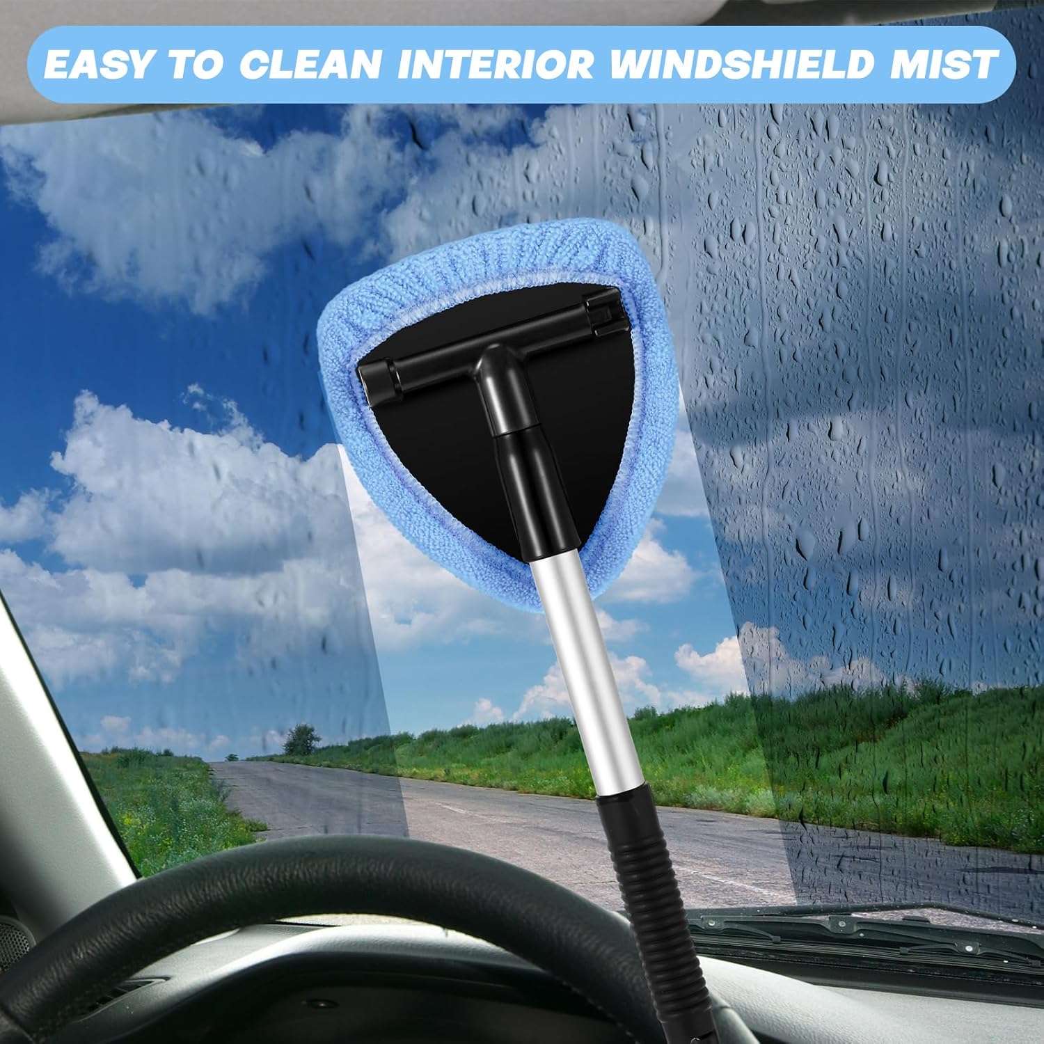 Baderke 10 Pcs Windshield Cleaner Tool Car Window Cleaning Supplies with Extendable Handle Include 6 Washable Microfiber Bonnets 2 Empty 60ml Spray Bottle Glass Wiper Kit(Light Blue) - Image 6