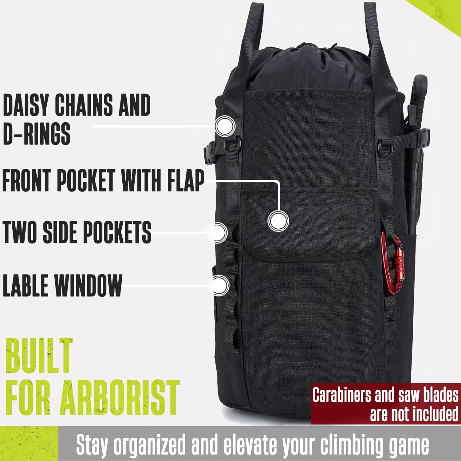 Arborist Rope Bag, 35L Tree Climbing Rope Bag, Arborist Equipment Bucket Backpack, Arborist Gear Carrier Bag with Side Pockets, Tough Rock Climbing Backpack, Rock and Tree Climbing Gear - Image 6