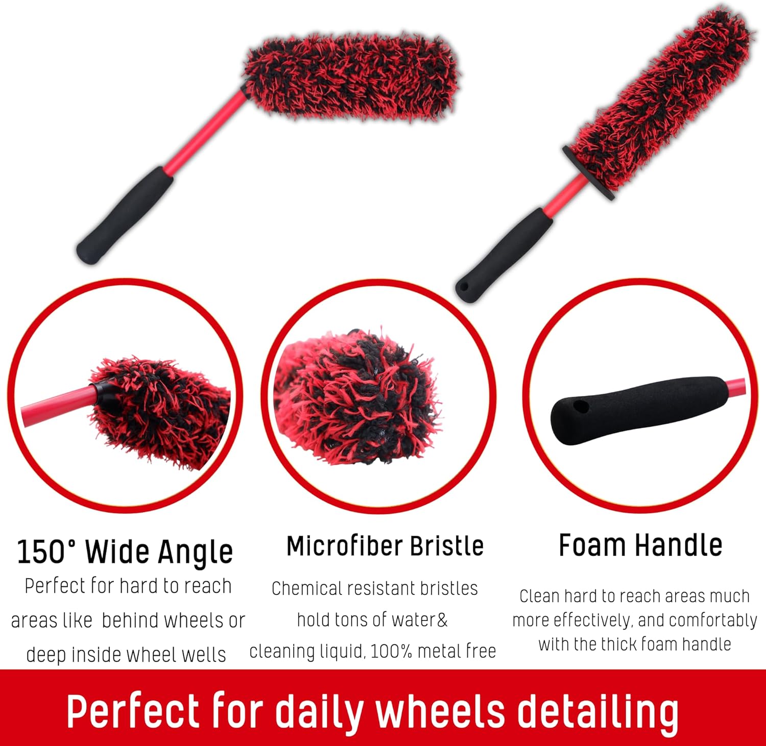oesee Metal Free Microfiber Wheel Brush Kit- Microfiber Angled Wheel Brush, Long Handle Wheel Brush, Tire& Detailing Brush, Wheel Wash Mitt. Hands-On Wheel Detailing Kit for Daily Wheel Cleaning - Image 6