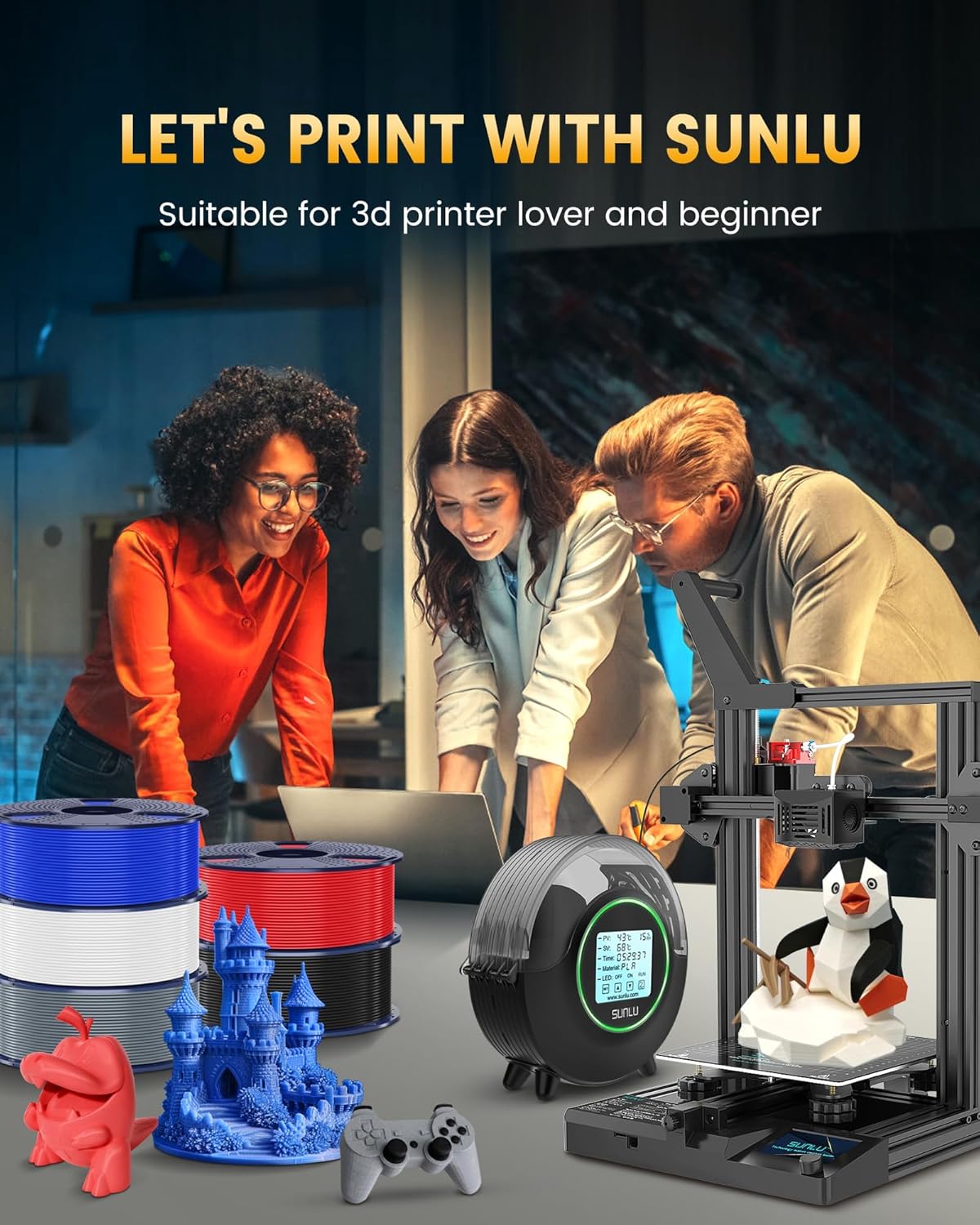 SUNLU PLA+2.0 3D Printer Filament Bundle, 4KG Upgrade PLA+ Filament 1.75mm, Tougher and Stronger, Dimensional Accuracy +/-0.02mm, 1KG per Spool, 4 Packs, 4KG Total, Black+White+Klein Blue+Red - Image 9