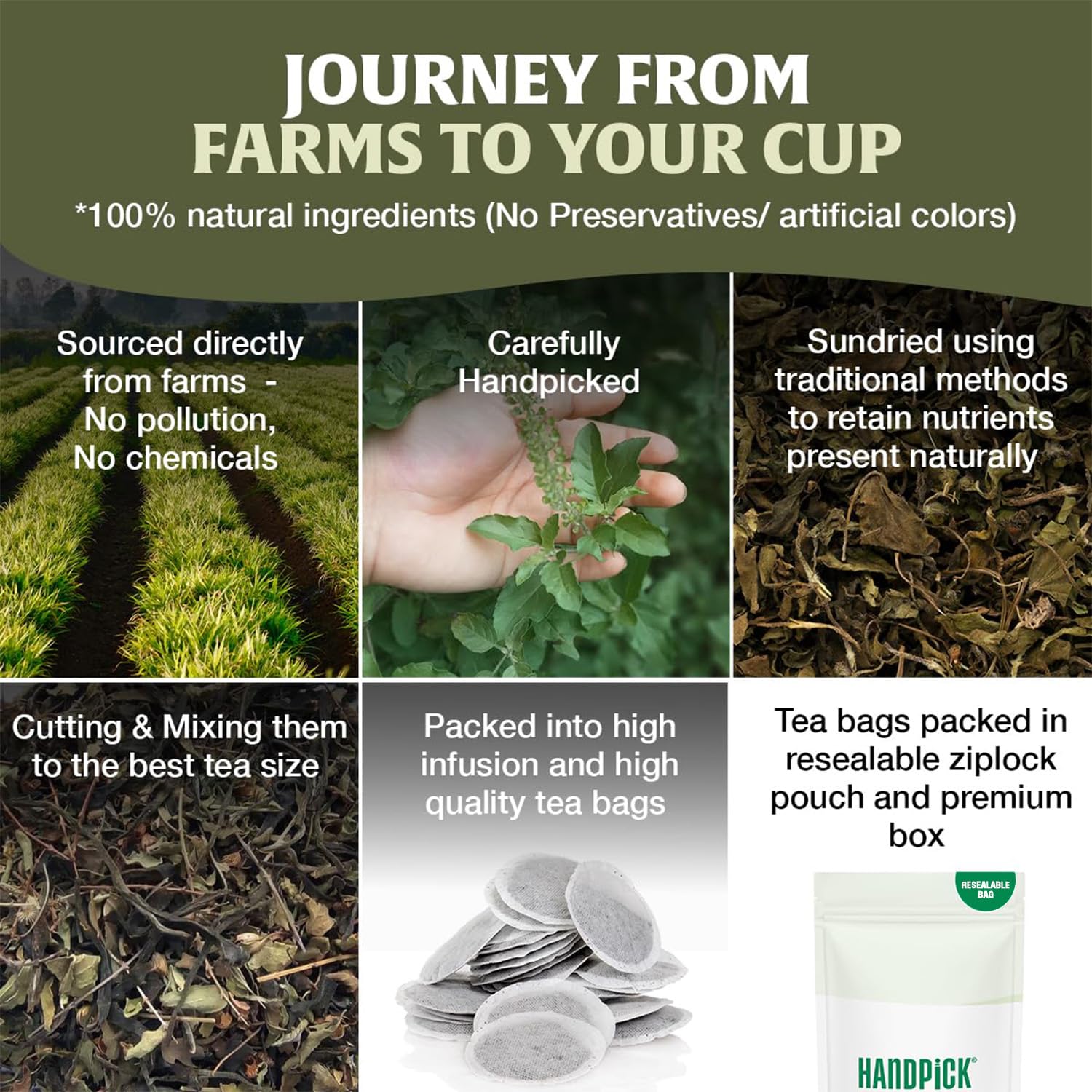 HANDPICK Original Tulsi Tea (100 count) Holy Basil Tea | Non-GMO, Caffeine-Free Herbal Tea | Ecofriendly Round Tea Bags - Image 5