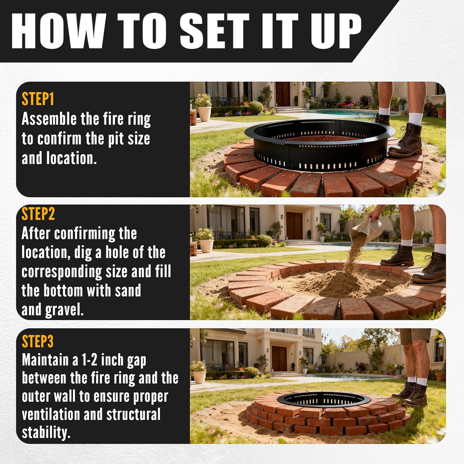 Smokeless Fire Pit Ring Insert - 31 Inch Outdoor Fire Pit Liner with Airflow Design for Efficient Burning, Durable Steel Construction, for Outdoor Camping - Image 5