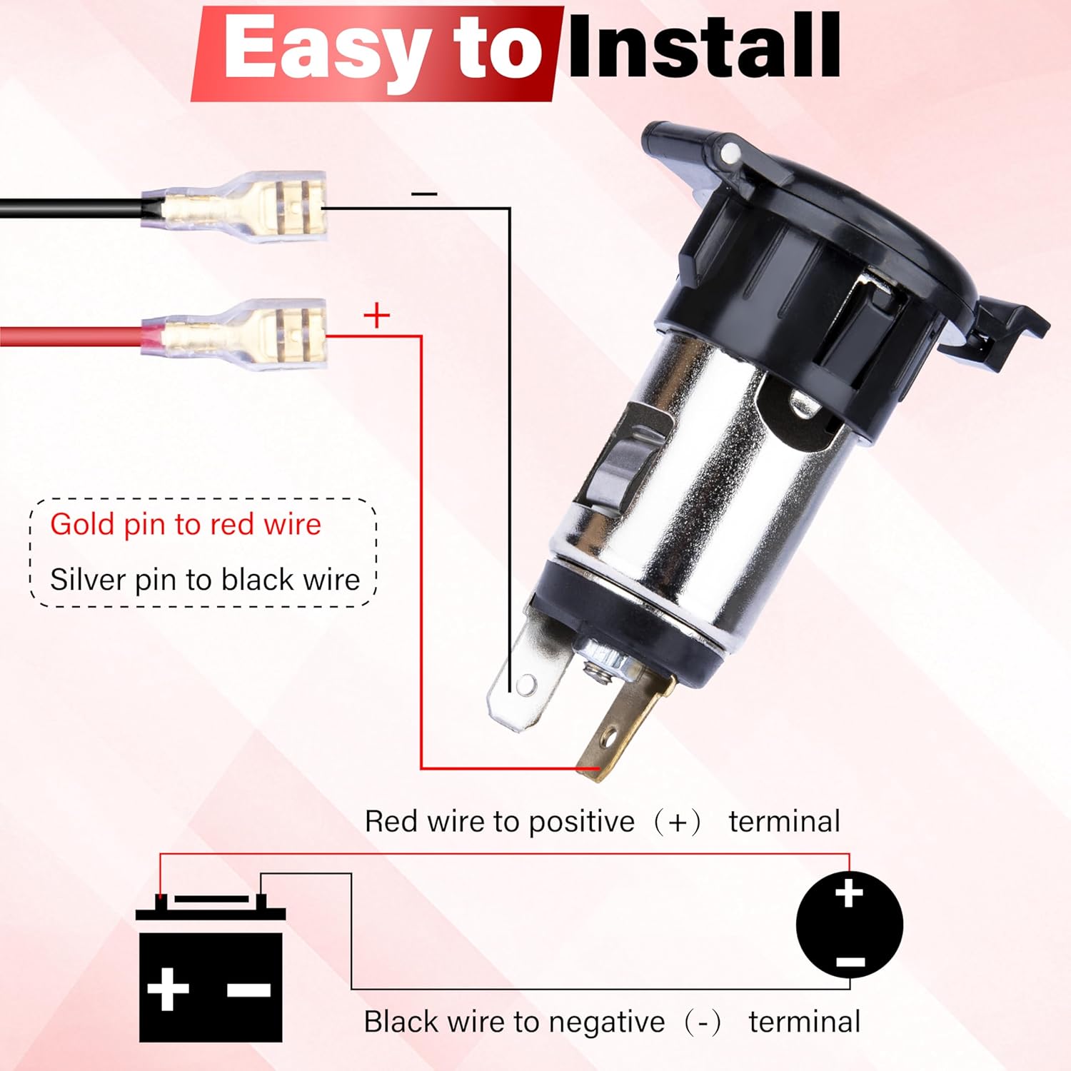 2 PCS Car Cigarette Lighter Socket, Cigarette Lighter Replacement, 12 Volt Female Power Outlet Socket with Cover and Wiring Harness, Universal for Car, Automotive, Truck, RV, Boat, Motorcycle - Image 6