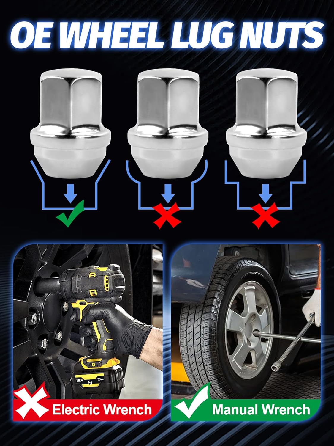 Set of 24, 14x1.5 Lug Nuts Chrome Compatible with Silverado Tahoe Suburban Colorado 1.5 Inch Wheel Lug Nuts - Image 4