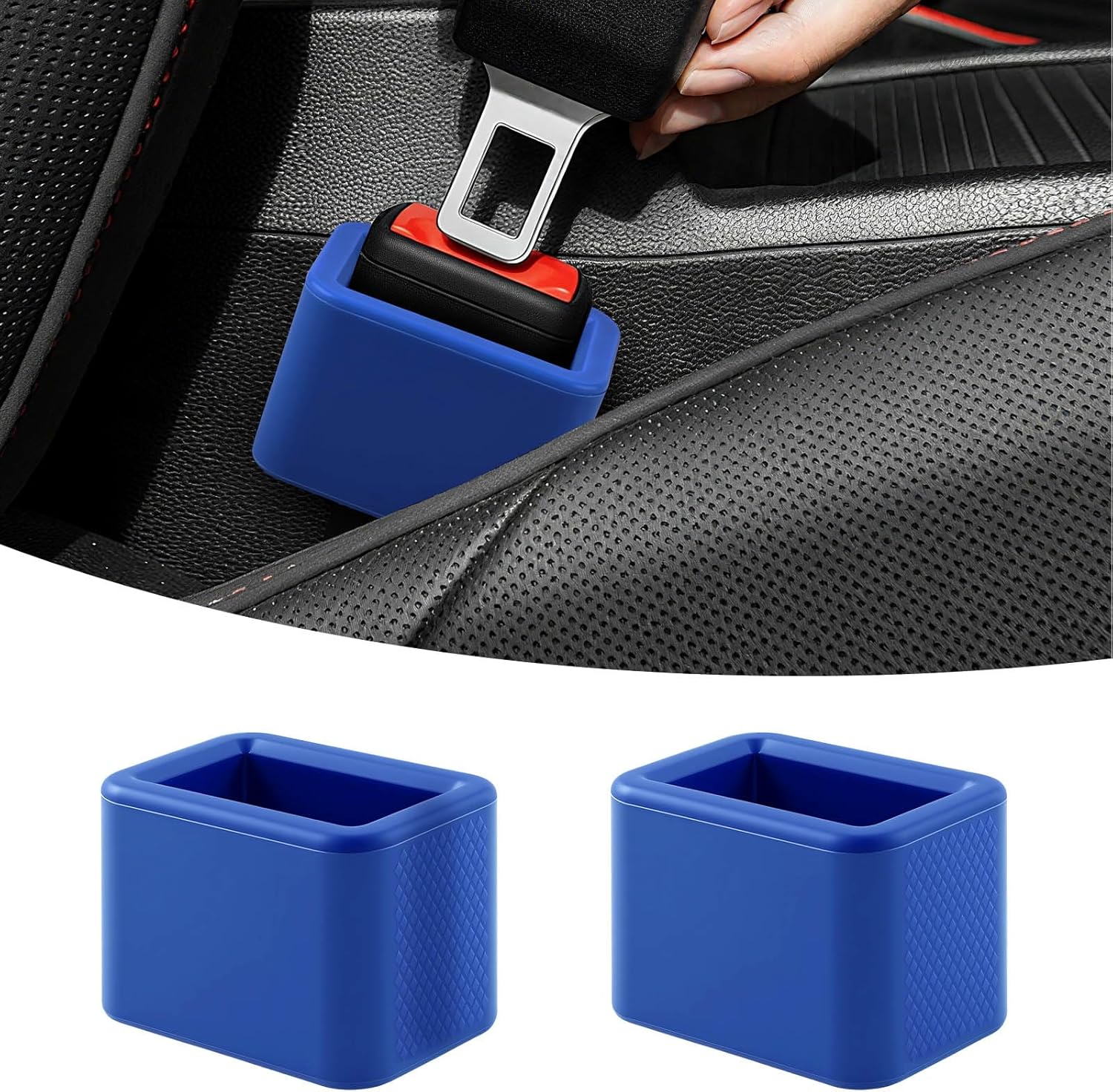 2 PCS Seat Belt Buckle Holder, Silicone Seatbelt Buckle Booster to Makes Receptacle Stand Upright for Easy Access (Blue)