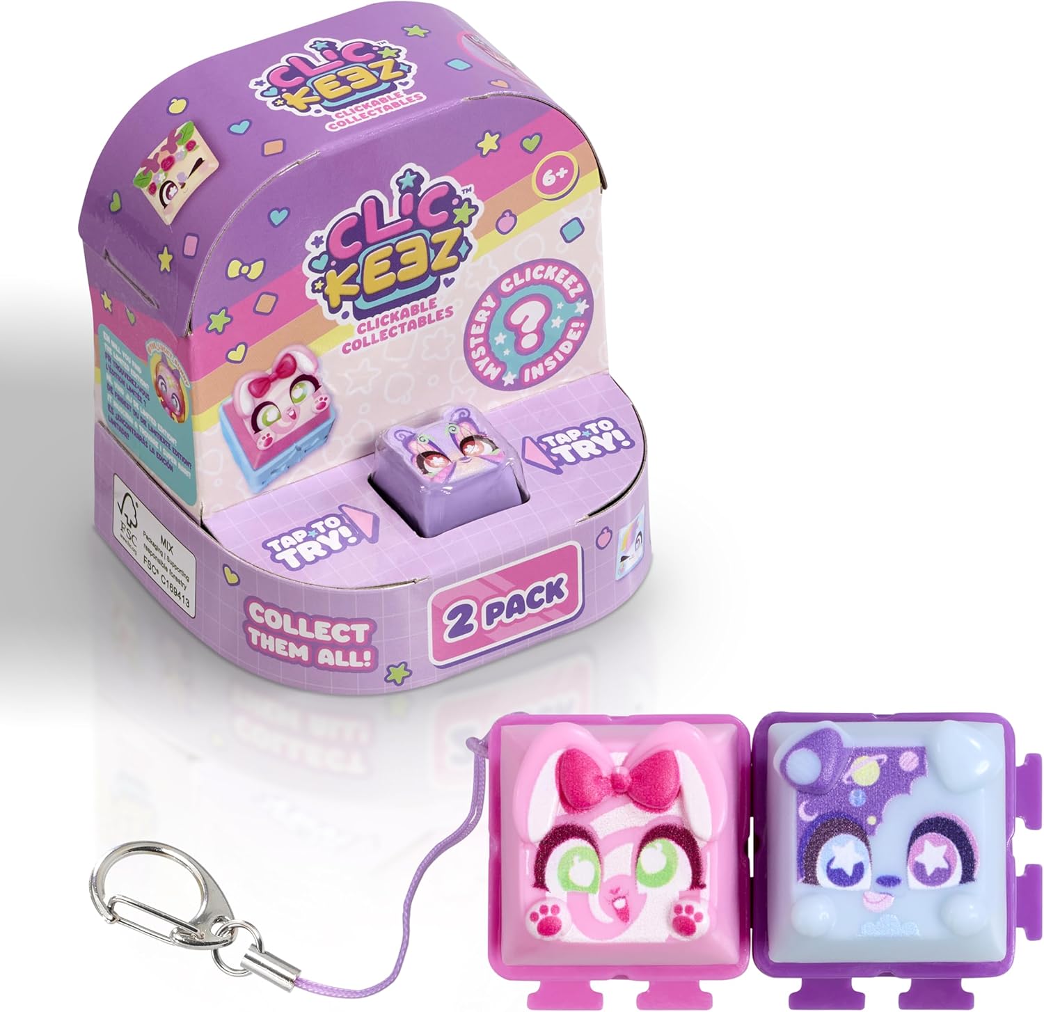 Clickeez 2-Pack | 2 Collectible Character Keyboard Keys Click and Clack | Create Your Own Keychain | Ages 6+