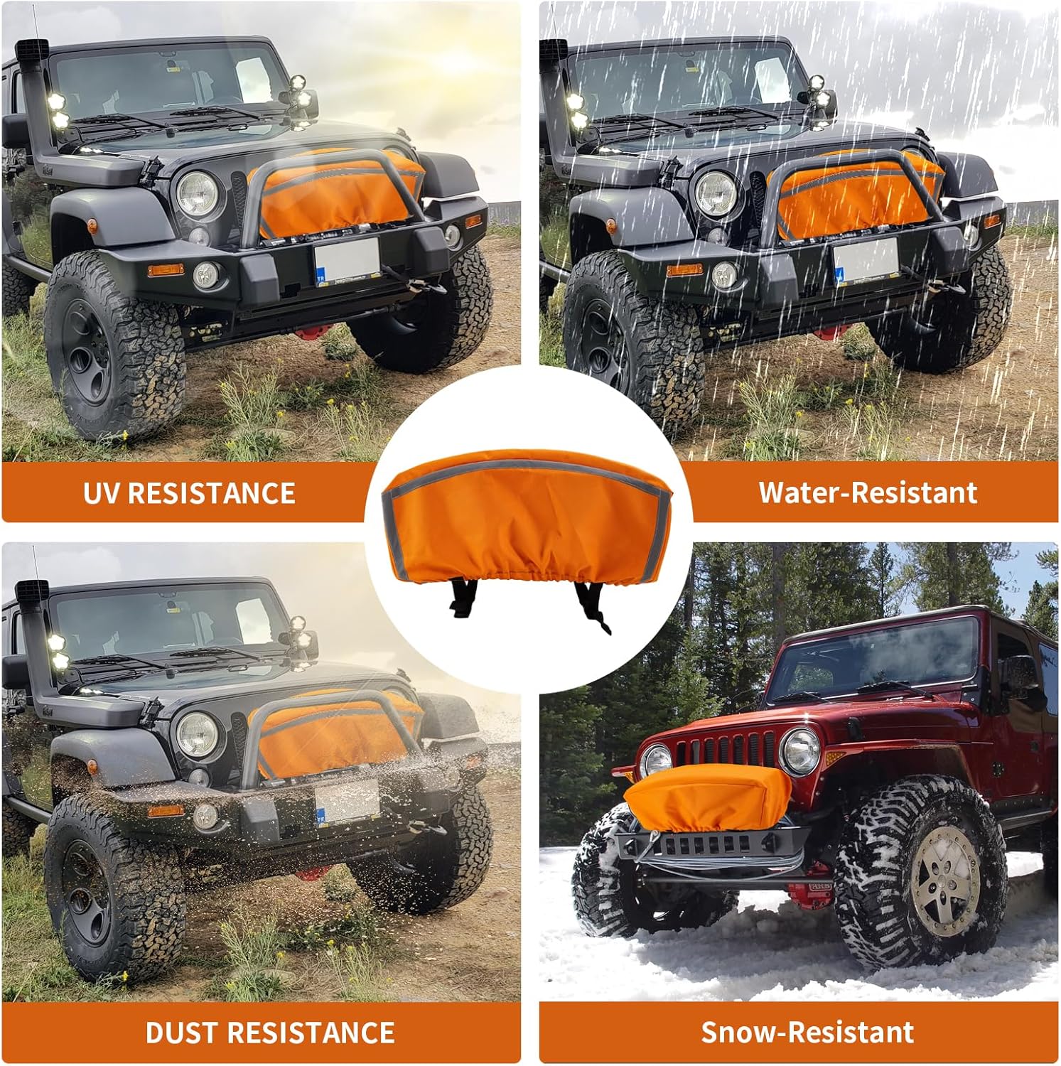 Badlands Winch Cover 12000 Lb Waterproof, winch accessories, High Durability Heavy Duty Oxford Fabric Dust Prevention Sunproof with Reflective Ribbon for Electric Winch (Orange) - Image 8