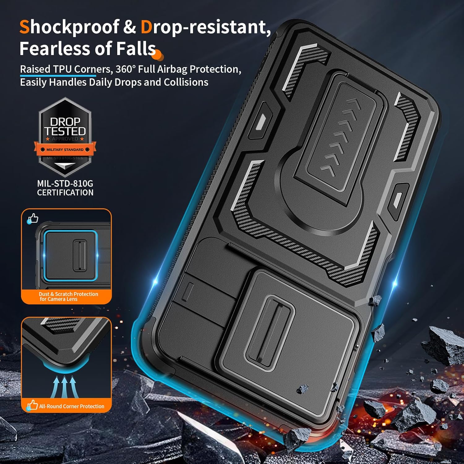 Lanhiem for Moto G 2026 / G Play 2026 / G 5G 2025 Case with HD Screen Protector, Slide Camera Cover, Military-Grade Shockproof Cover with Kickstand & Dual-Layer Protection, Anti-Slip Grip,Black - Image 6