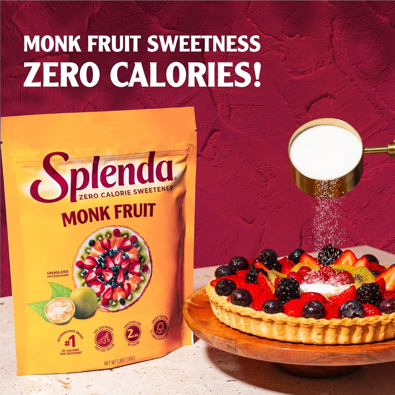 Splenda Monk Fruit Zero Calorie Plant Based Granulated Sweetener, No Erythritol, Sugar Substitute, 3.8 Oz (Pack of 1) - Image 5