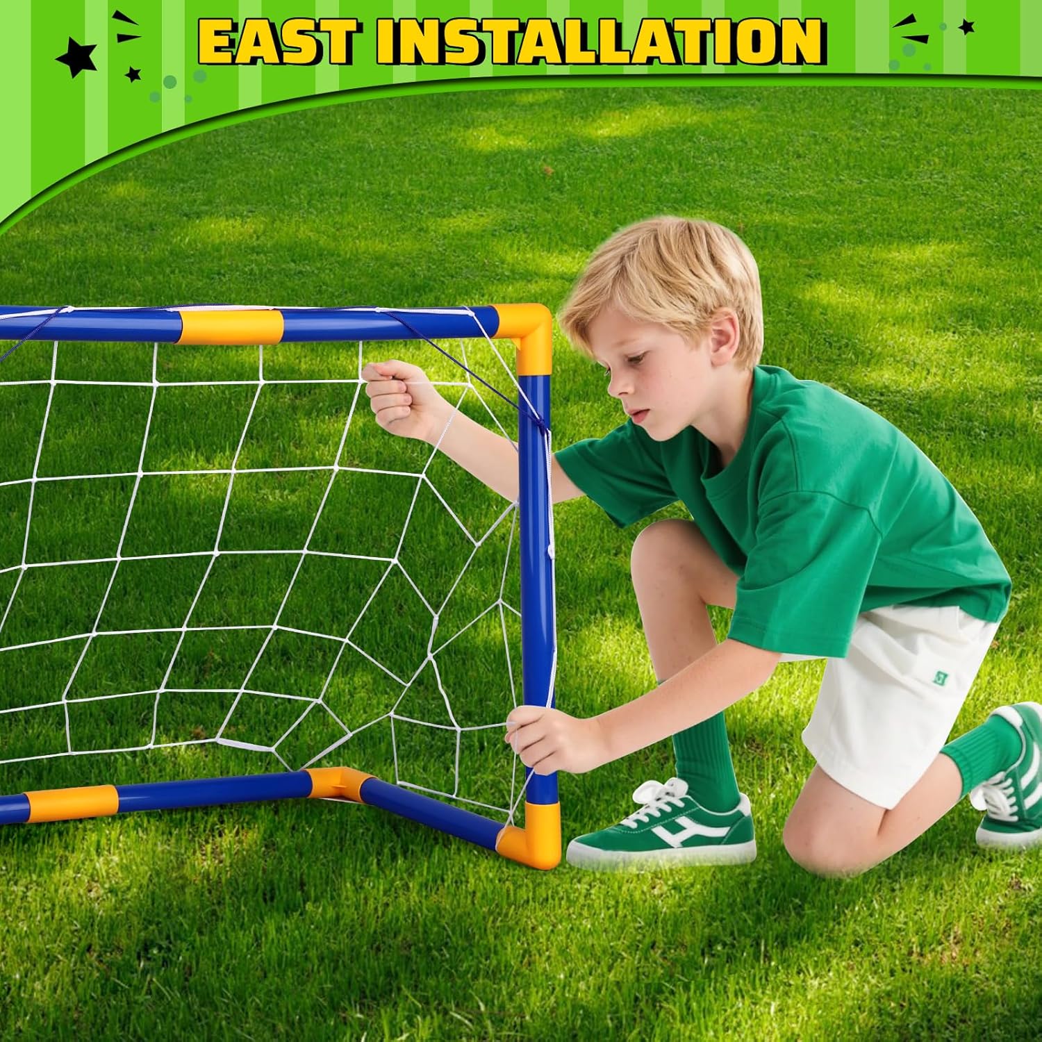 Soccer Goal Set with 3 Ball Pump for Toddler Kid, Portable Goals Training Equipment for Garden Indoor Outdoor Backyard, Birthday Gift for Boy Girl Sports Toy Family Game 23" W×18" H×12" D - Image 4