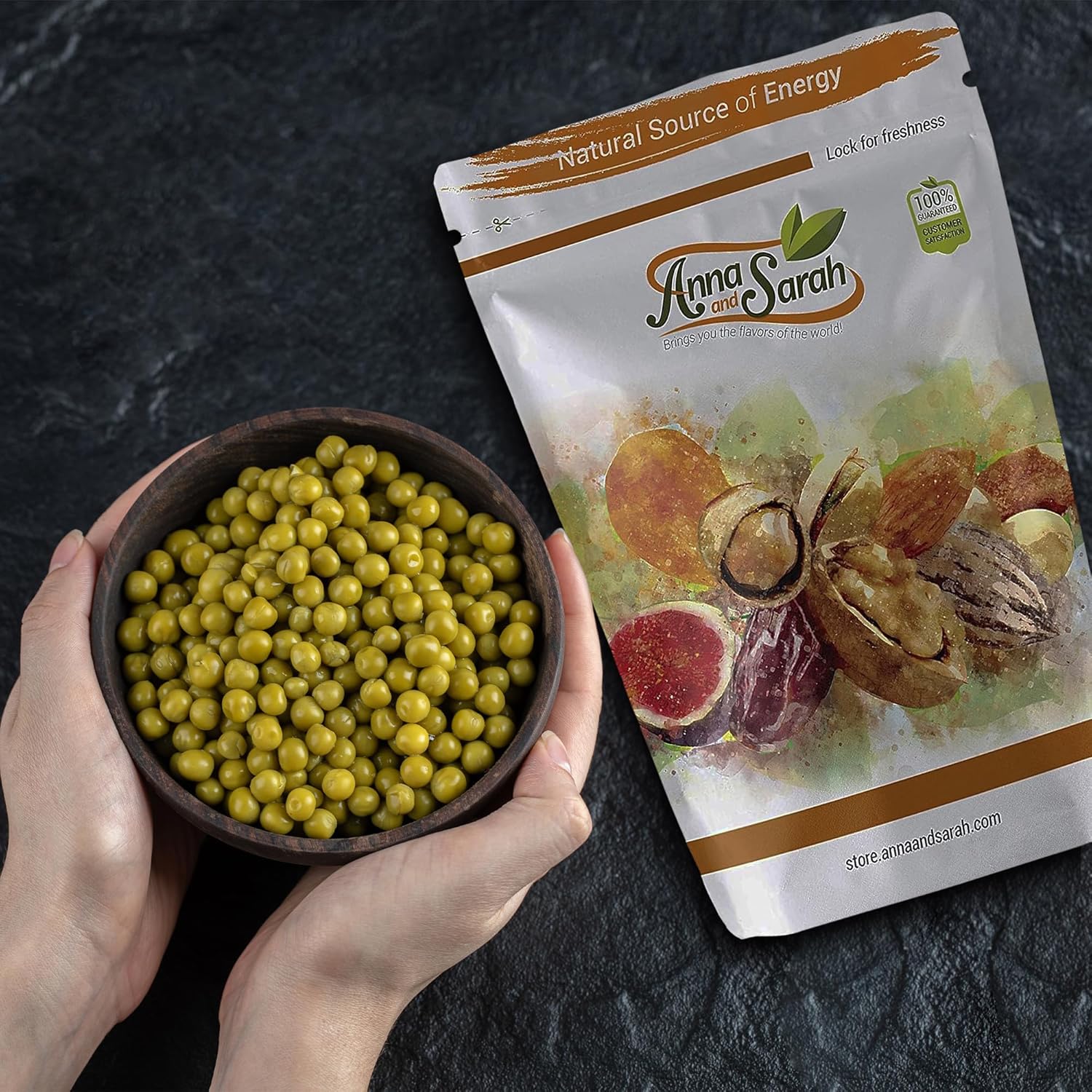 Anna and Sarah 3Lbs Fried Salted Green Peas - Vegan, High Fiber Snack, Kosher, Spicy Crunch in Resealable Bag 48 Oz - Image 4