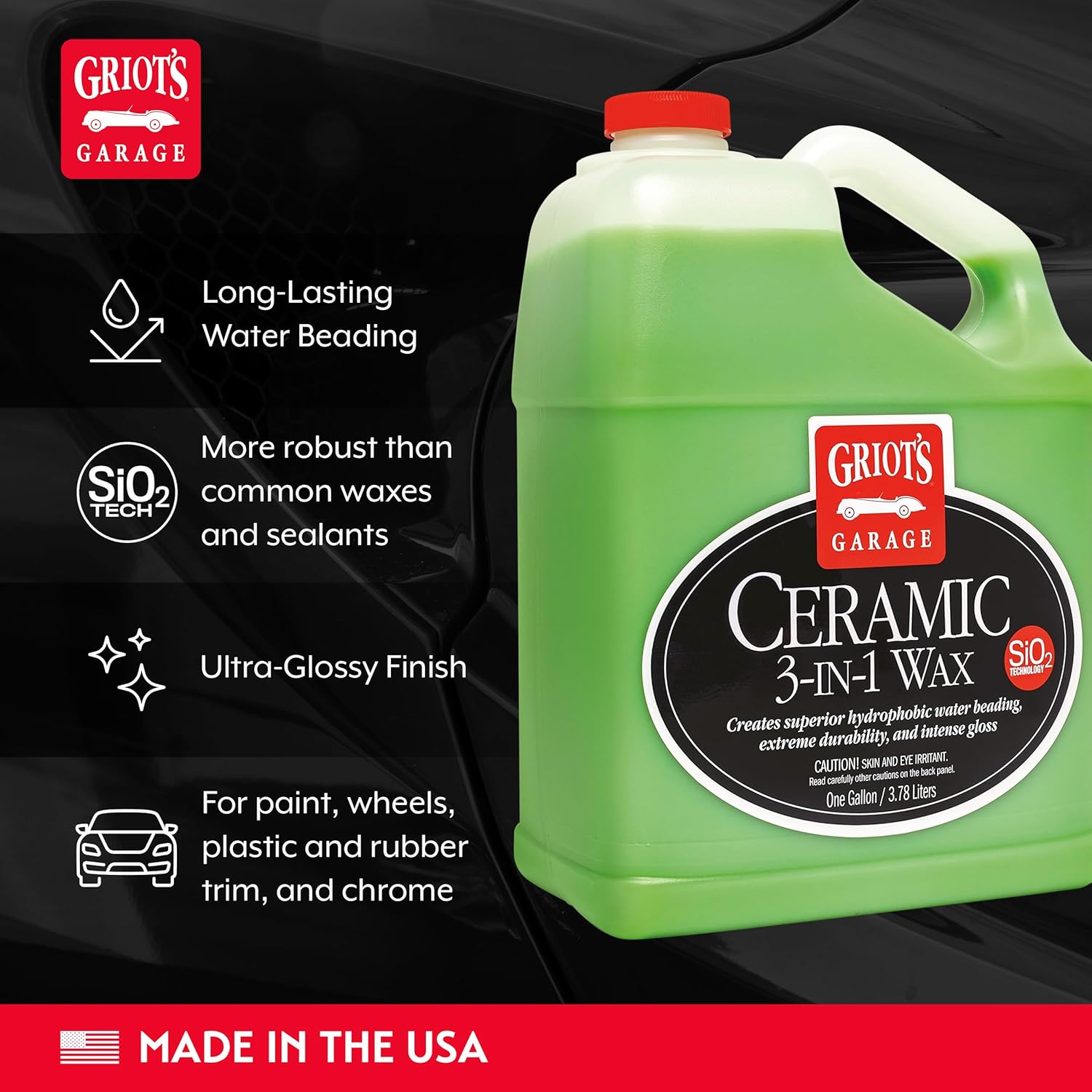 Griot’s Garage Ceramic 3-in-1 Wax, SiO2 Spray for Cars, Trucks, RV’s, Provides Protection and Water Beading on Paint, Wheels, Plastic, Rubber Trim, Chrome, and More, 10983, 1 Gallon - Image 3