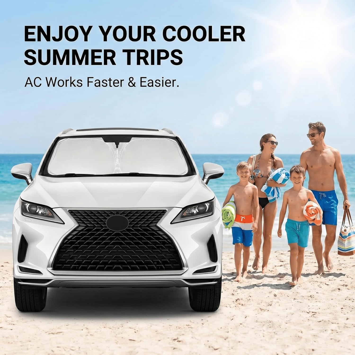 Custom Fit Windshield Sun Shade for Lexus RX 2023-2026, Double Layer 280T for RX 350, RX 350 F Sport, RX 350L Front Window Visor, Foldable UV Ray Blocker, Summer Car Accessories Must-Have - Image 4