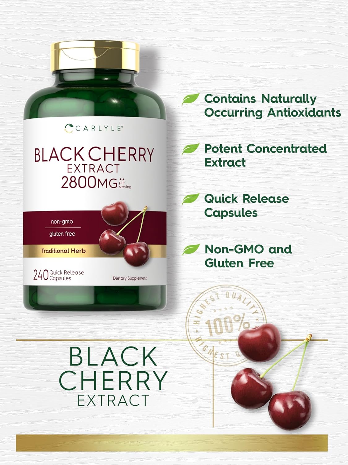 Carlyle Black Cherry Extract Concentrate | 240 Capsules | Non-GMO and Gluten Free Formula | Prunus Serotina Supplement - Image 3