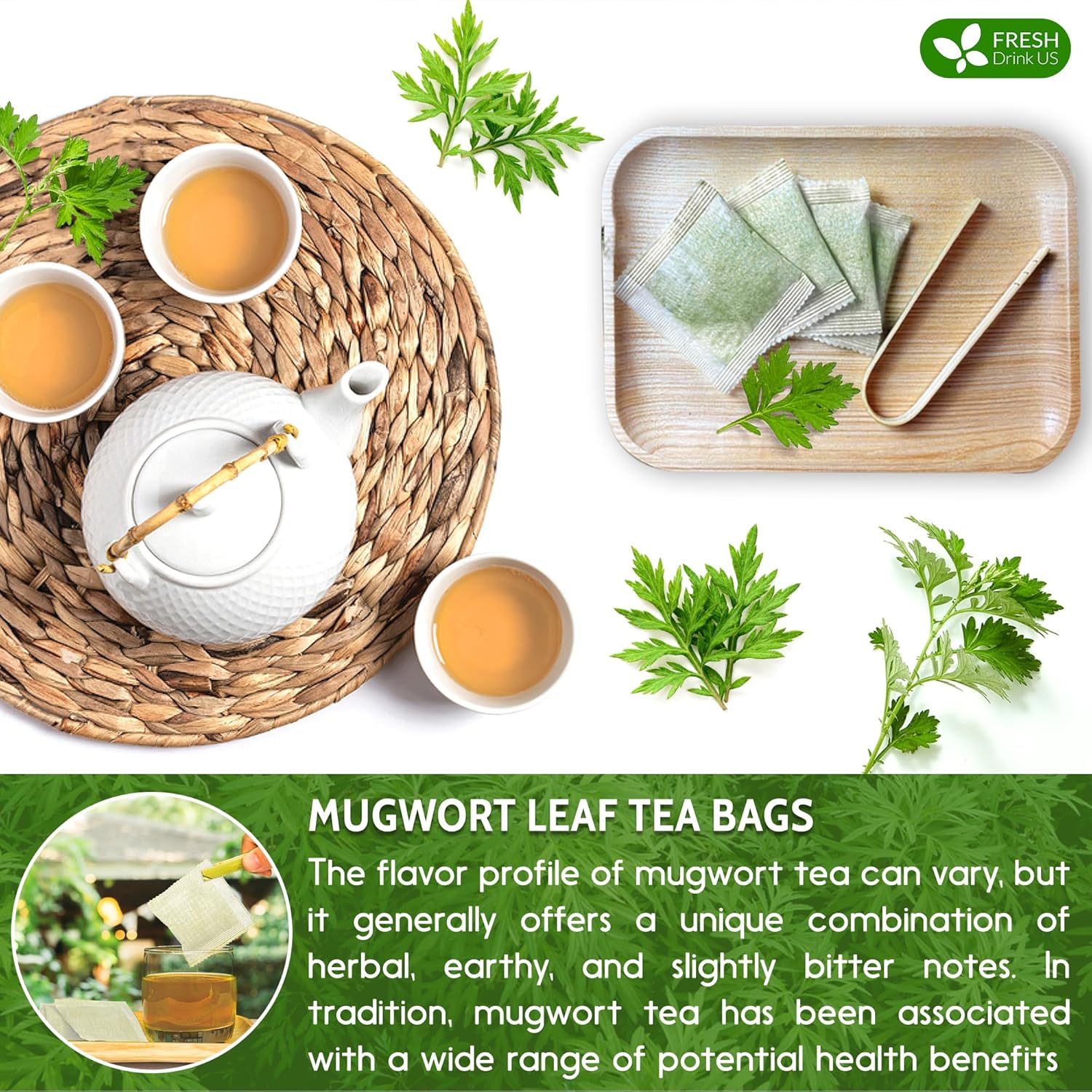 FreshDrinkUS, Premium 45 Mugwort Leaf Tea Bags, 100% Natural and Pure Mugwort Leaves. No Sugar, No Caffeine, No Gluten, Vegan. (45 Tea Bags) - Image 9