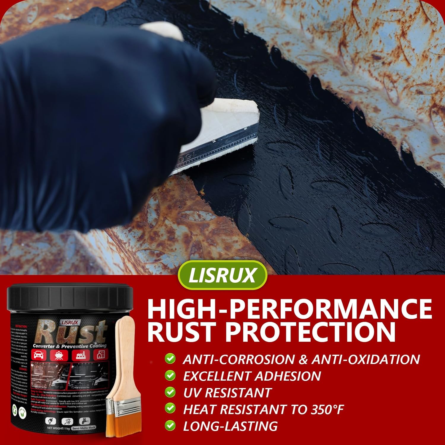 4-in-1 Rust Converter & Metal Primer, 34 Fl Oz Black Rust Inhibitor Paint for Metal, Automotive Rust Reformer, Industrial Grade Water Based, Heat Resistance & UV Resistant - Image 4