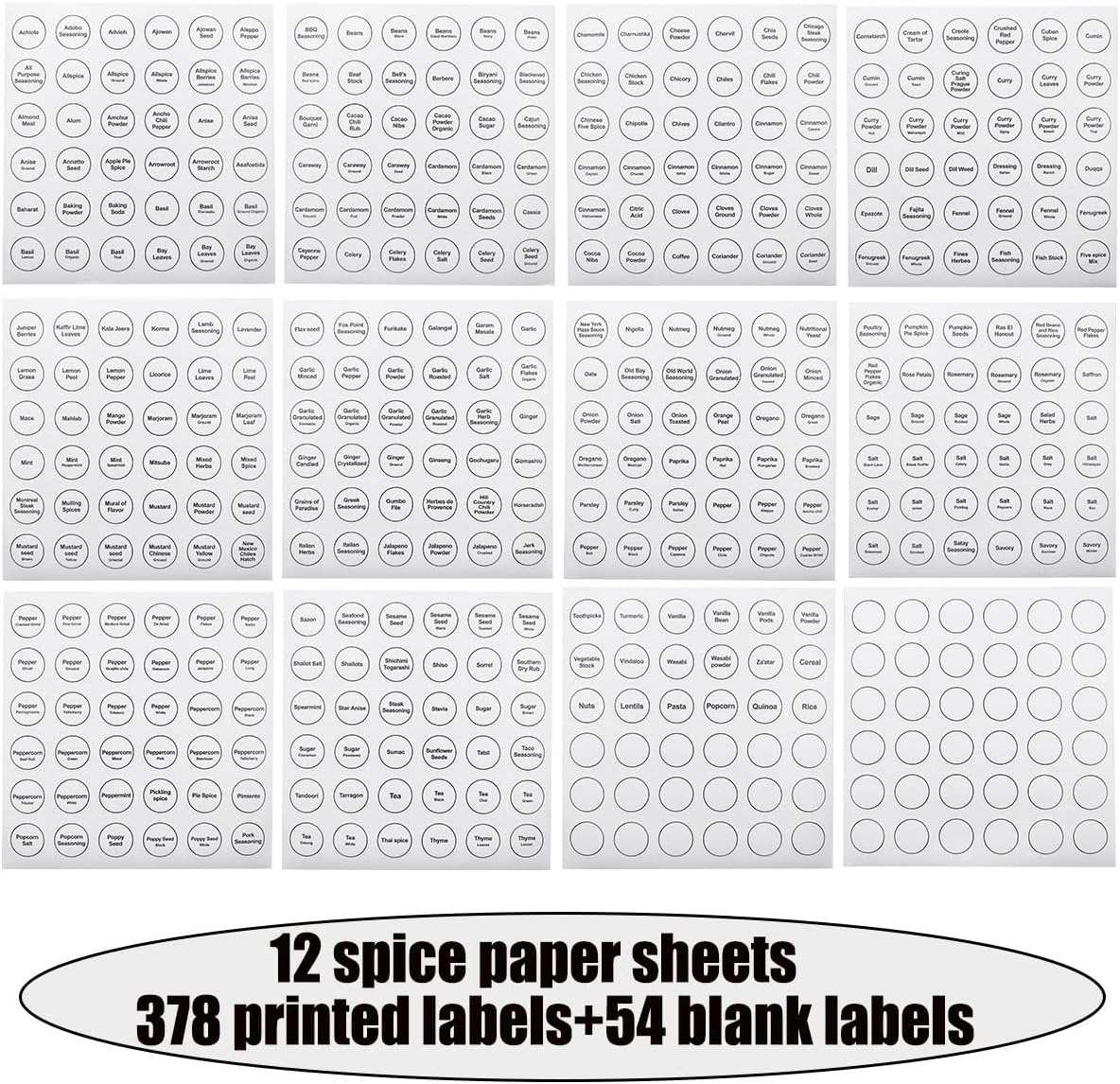 Spice Labels, 432Pcs Spice Labels Stickers 1.4in Waterproof Adhesive Round Preprinted Spice with Blank Label White Tear Resistant Sticker for Kitchen Jars Caps Food Containers Organizers (White) - Image 5