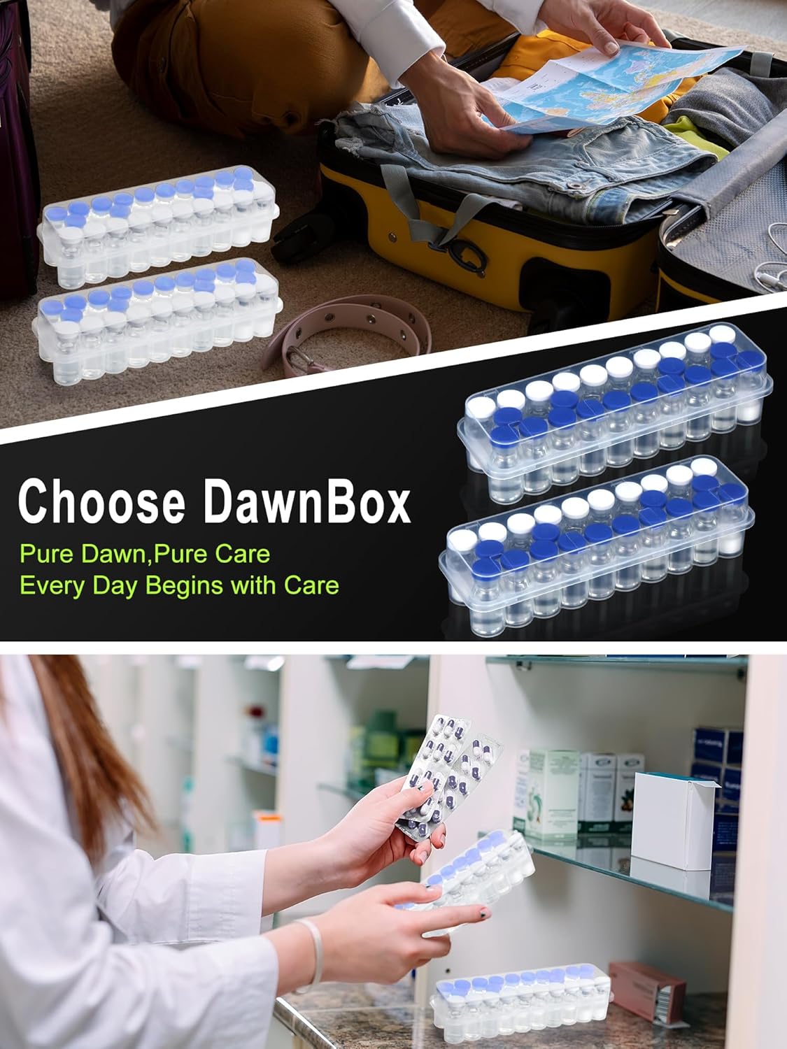 2 Pack Peptide Case for Fridge 24-Slot, 3ml Vial Storage Case for Refrigerator, Insulin Cooler Travel Case TSA Approved, 3ml Peptide Vial Storage Holder for Insulin, GLP-1, Peptides -DawnBox- Clear - Image 7