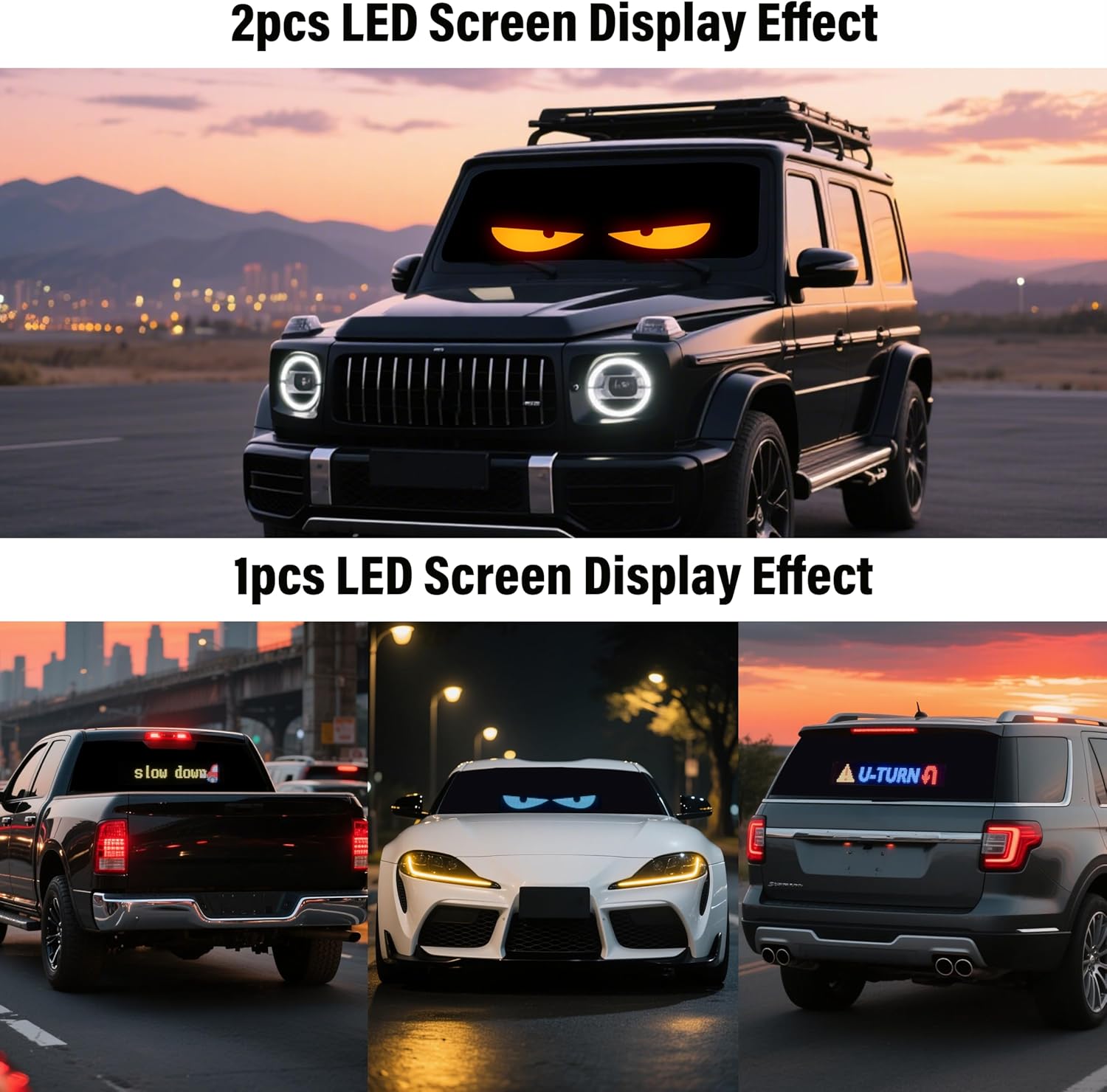 15"x4" LED Eyes for Car Windshield, 50+ Devil Eye Patterns to Captivate Attention, Customizable Holiday Themes, Warning Messages to Showcase Personality & Mood, Installs in 5 Minutes, 1PCS - Image 6