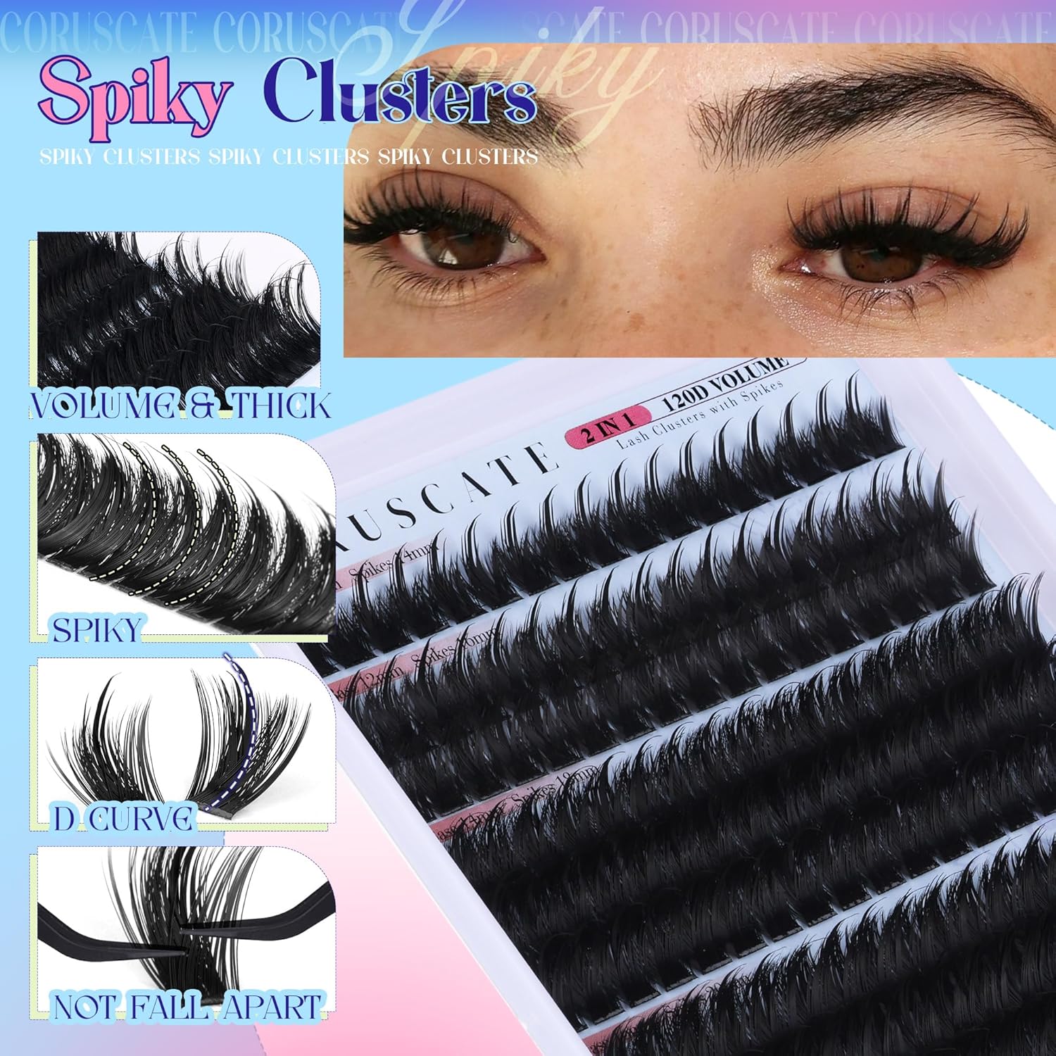 CORUSCATE Spiky Lash Clusters Wispy Cluster Eyelash Extensions Mink Strip Lashes 120D Volume Mega Style Spikes Eyelashes Manga Individual Lashes Clusters Salon Look Fairy Lash Extension - Image 5