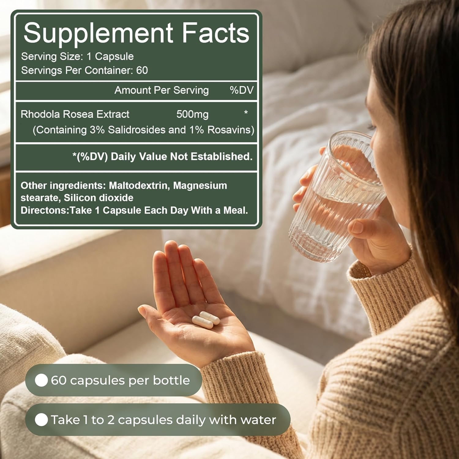 Rhodiola Rosea Supplement – Golden Root Adaptogen Capsules - Rhodiola Rosea Extract Powder Alternative with Salidroside for Stress Support - Energy, Focus & Performance - Image 6