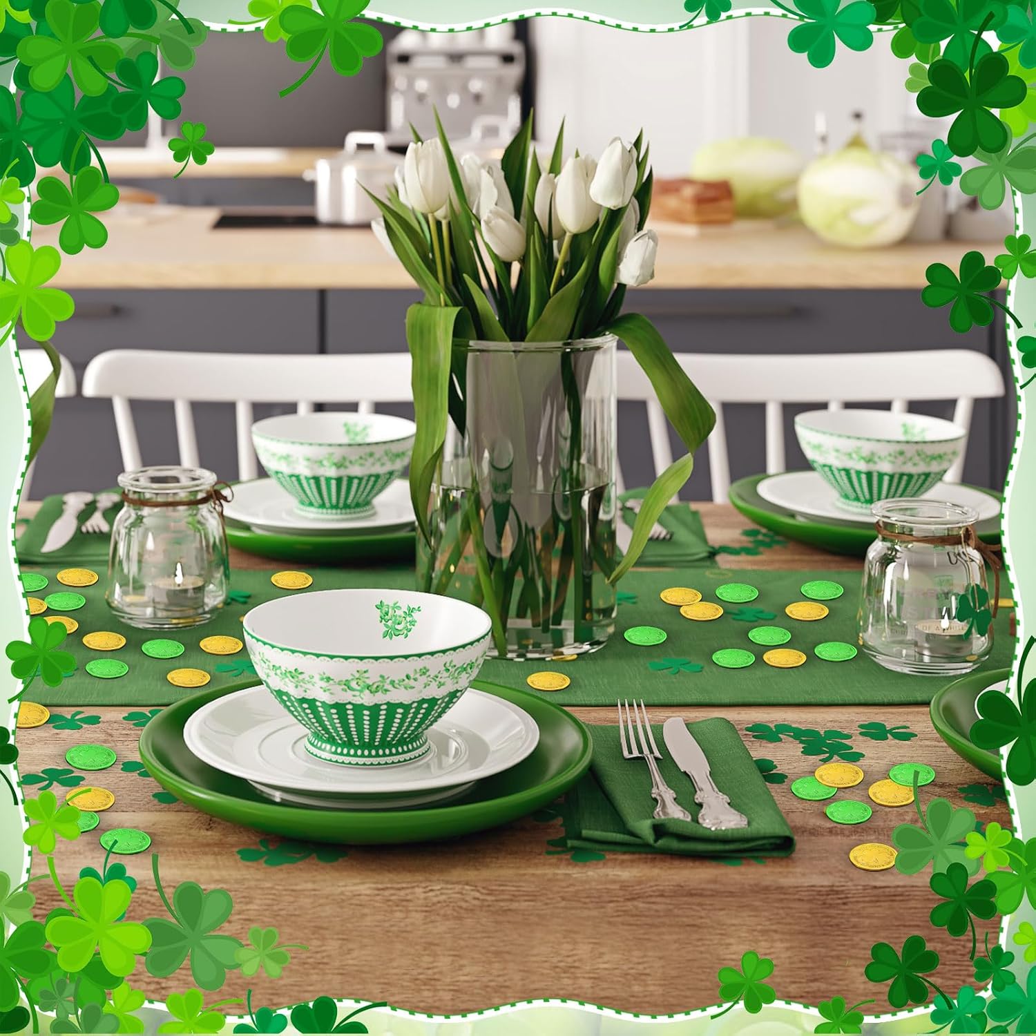 120 PCS St. Patrick’s Day Shamrock Coins, Gold and Green Plastic Lucky Coins, 3-Leaf Clover Coin for Patrick’s Day Decoration and Irish Themed Party Favors - Image 5