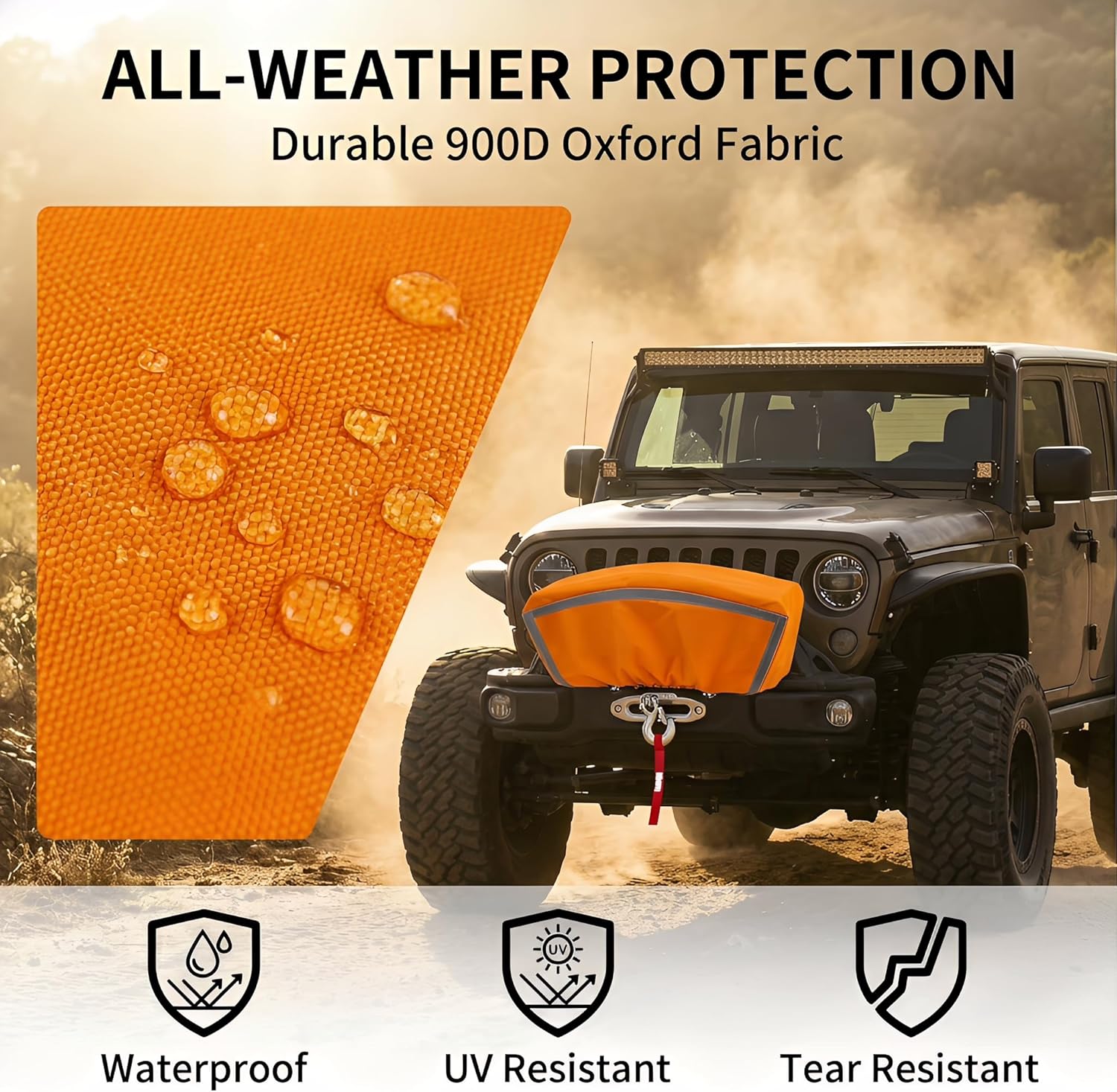 Badlands Winch Cover 12000 Lb Waterproof, winch accessories, High Durability Heavy Duty Oxford Fabric Dust Prevention Sunproof with Reflective Ribbon for Electric Winch (Orange) - Image 7