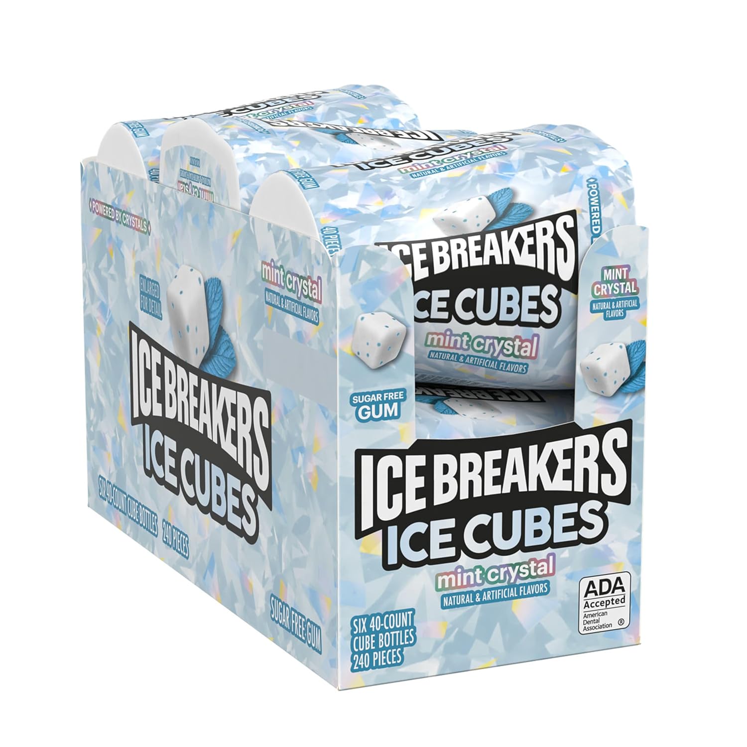 ICE BREAKERS Ice Cubes Mint Crystal Sugar Free Chewing Gum Bottles, 3.24 oz (6 Count, 40 Pieces) - Image 3