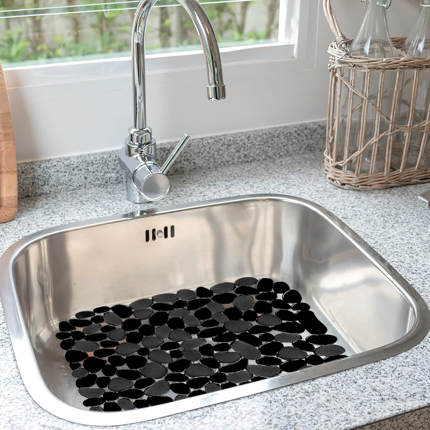 2 Pack Kitchen Sink Mat Pebble Sink Mats for Stainless Steel Sink, PVC Eco-friendly Sink Protector for Bottom of Kitchen Sink, Porcelain, Dishes and Glassware, Fast Draining, 15.8 x 11.8 In (Black) - Image 7