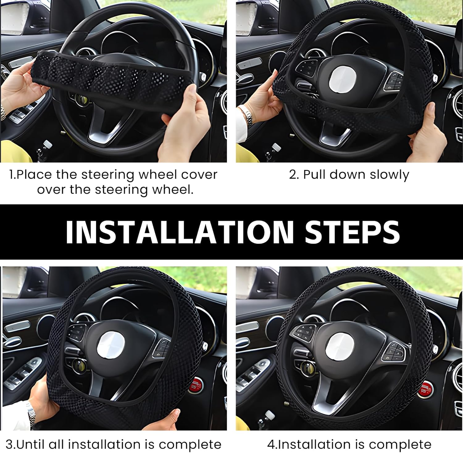 Elastic Stretch Car Steering Wheel Cover, Comfortable Steering Wheel Cover Universal for 14.5-15 Inch, Warm in Winter & Cool in Summer, Anti-Slip Breathable Ice Silk (Gray) - Image 4