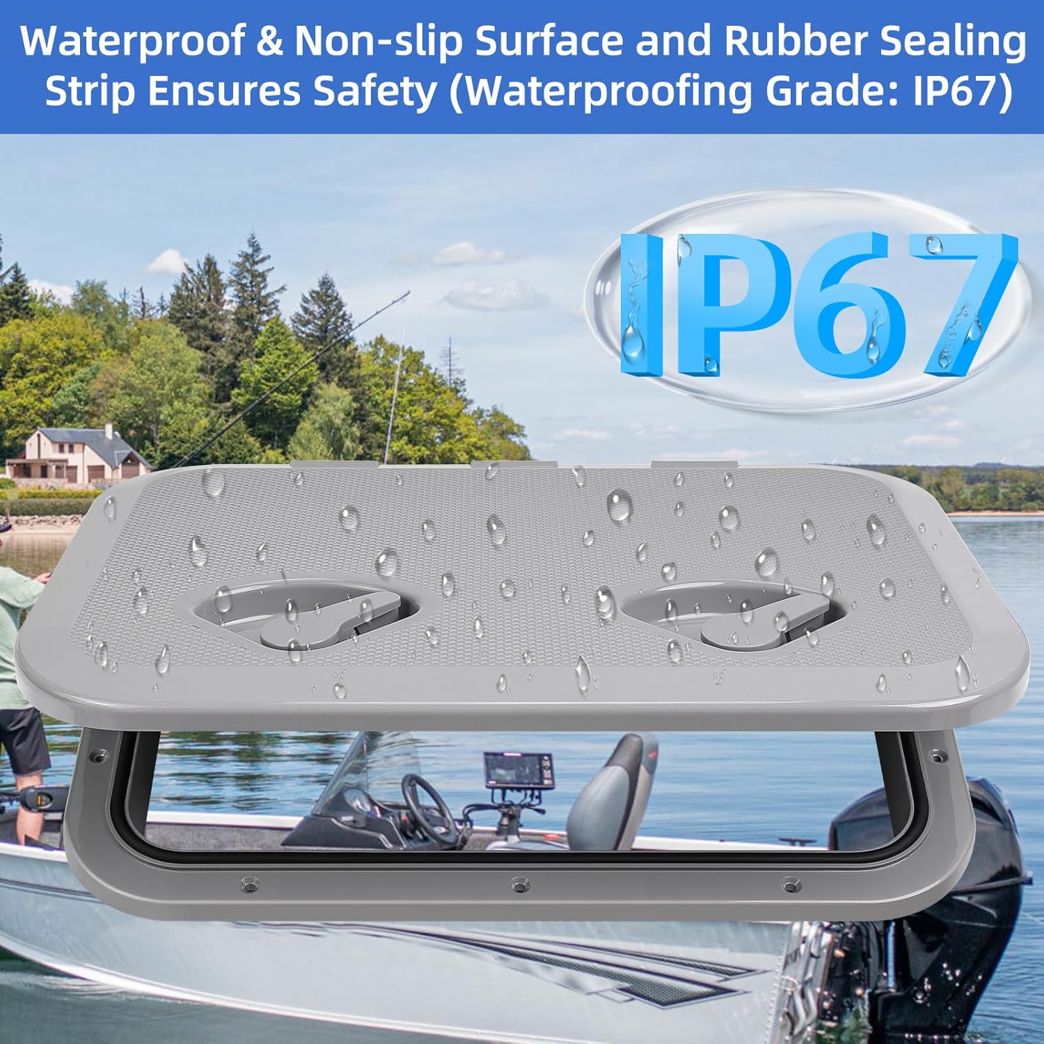 Marine Boat Hatch Deck Cover Lid,Marine Deck Access Hatch & Lid,Black Rectangle Boat Access Door for Bass/John/Fishing/Skiff/Sailboat/Yacht,Waterproof Cover Easy to Install - Image 4