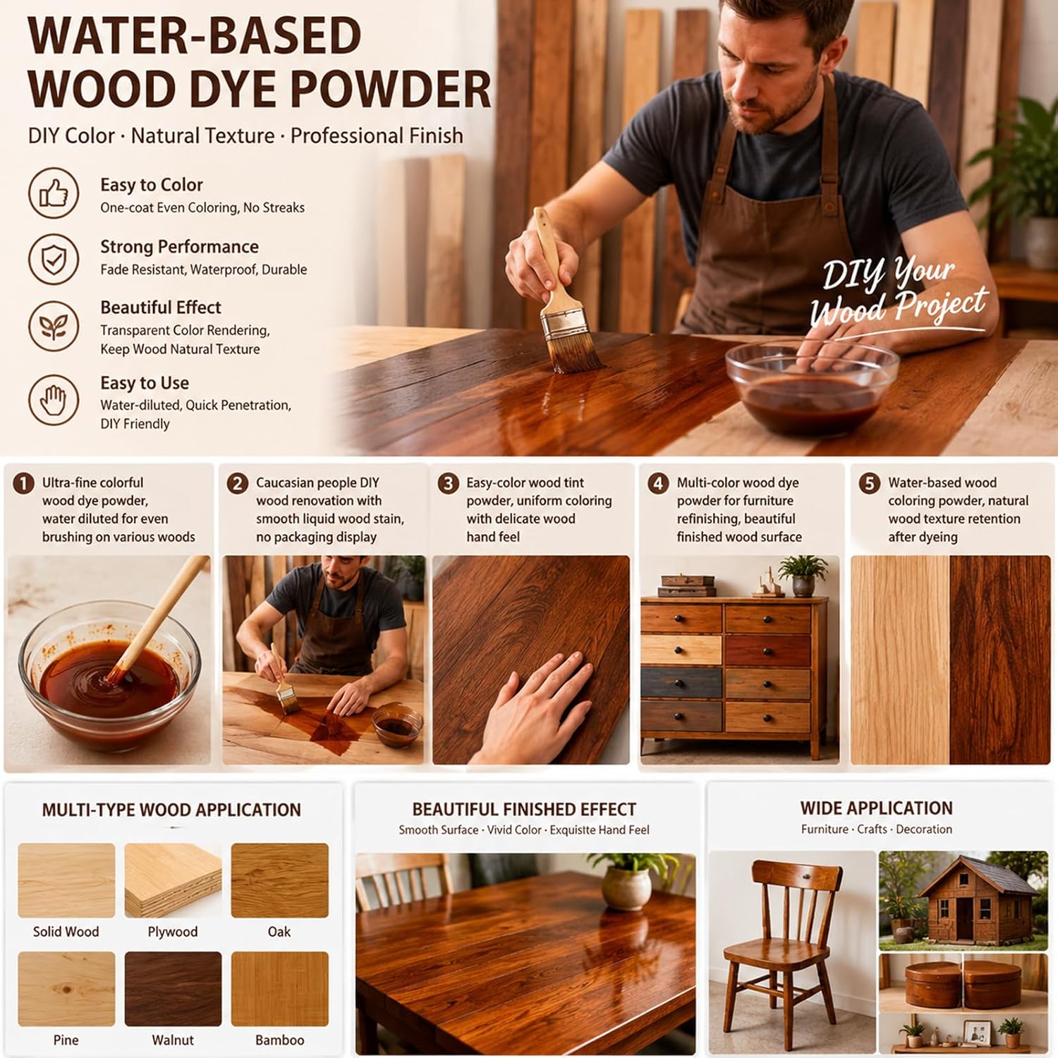 Purple Wood Stain Powder, Wood Dye Powder- Just Add Water - Water Based - for Indoor and Outdoor Wooden Crafts - Fast Drying - Dye Powder 2 oz Makes 2.2 Gallon of Stain (Purple, 2 oz) - Image 8