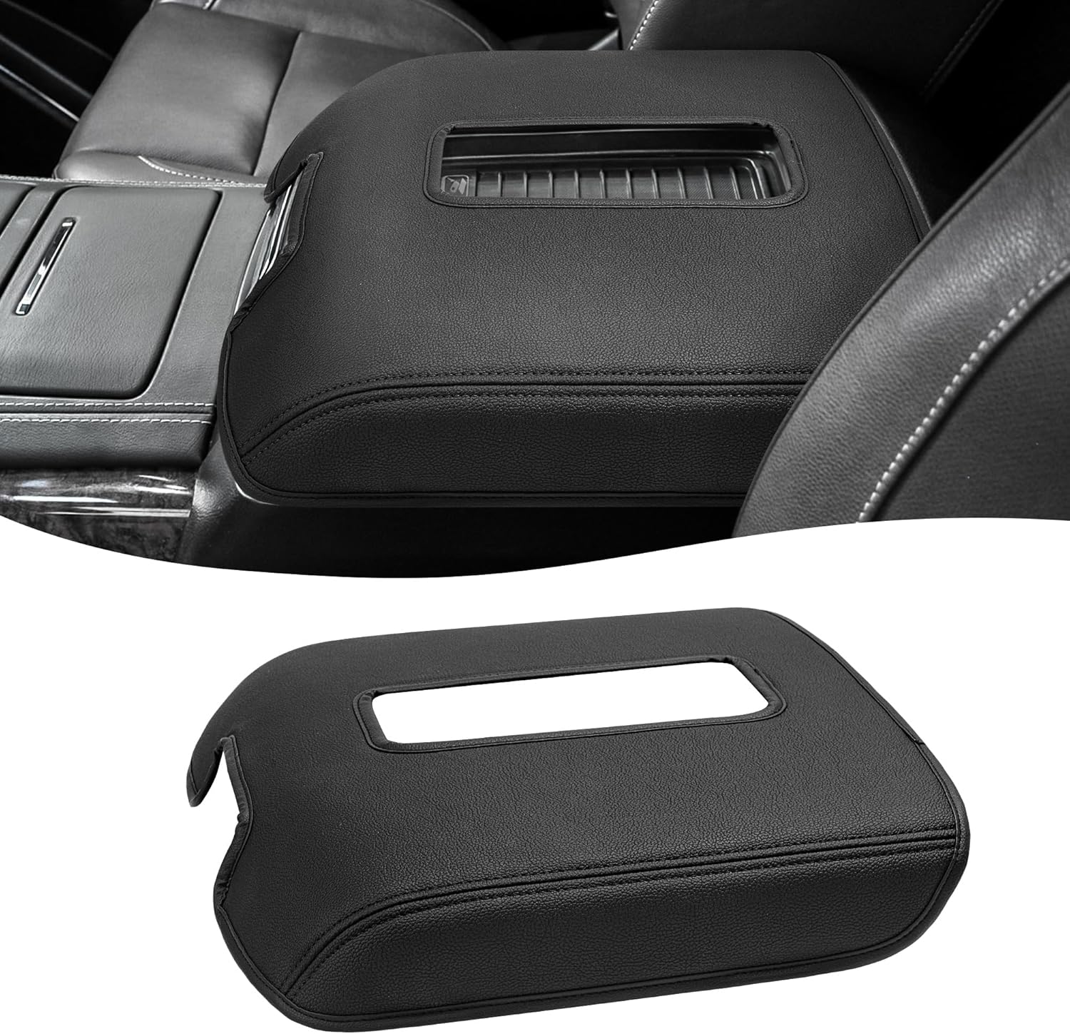 Center Console Armrest Cover for GMC Sierra & Chevrolet Silverado 2014-2018, Tahoe & Yukon & Suburban 2015-2020, Bucket Seat, Car Armrest Protector, Scratchproof, Black