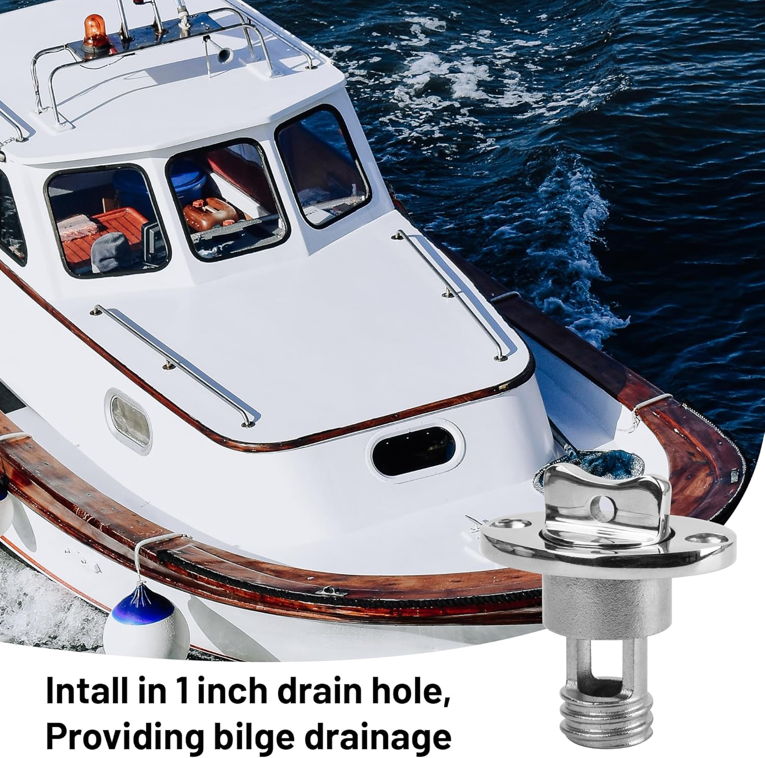 Marine Drain Plug Kit, Stainless Steel Boat Drain Plug, Oval Garboard Transom Boat Plug with Waterproof Seal Ring Fits 1 Inch Hole - Image 3