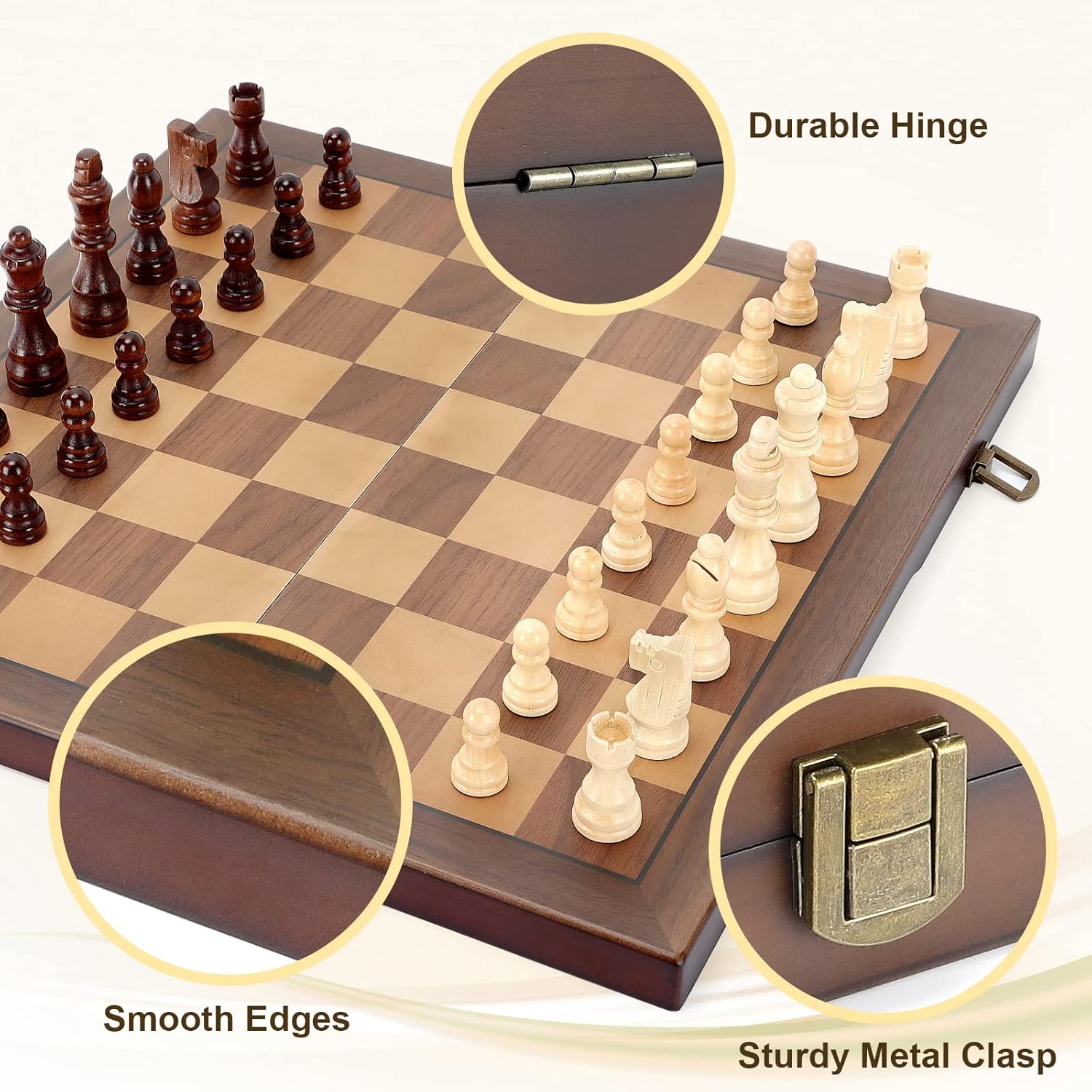 Magnetic Wooden Chess Set for Adults Kids 17'' Chess Board with Handmade Pieces, Folding Portable Travel Unique Chess Sets Game for Tournament Professional Beginner - Image 6