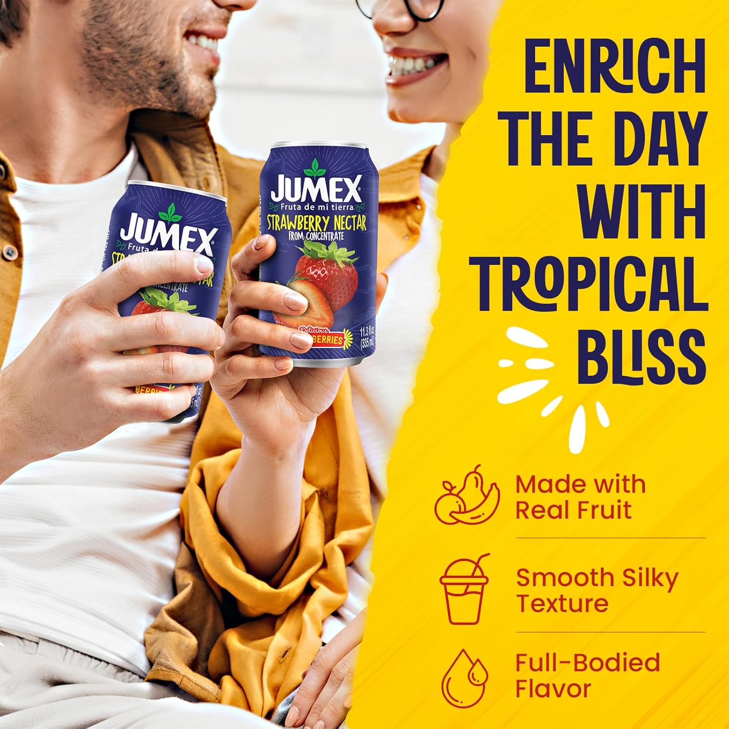 Jumex Strawberry Juice Nectar - Made with Strawberry Puree - Fresh Fruit Puree & Fruit Juice Concentrate for Smoothie Mix, Cocktail Mixers & Kids Drinks & Beverages - 11.3oz, 24 Pack Canned Drinks - Image 5