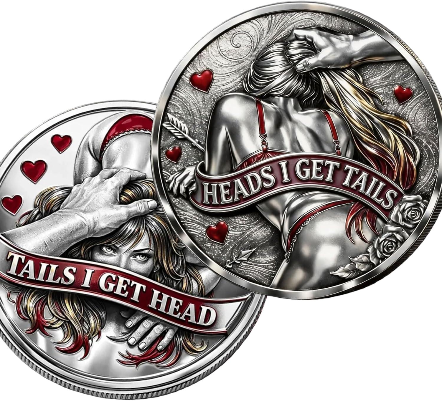 Heads or Tails Funny Coin – Heads I Get Tail/Tails I Get Head Double-Sided Joke Coin, Playful Flip Token, Humor Gag Gift for Couples, Valentine’s Day Surprise(D)