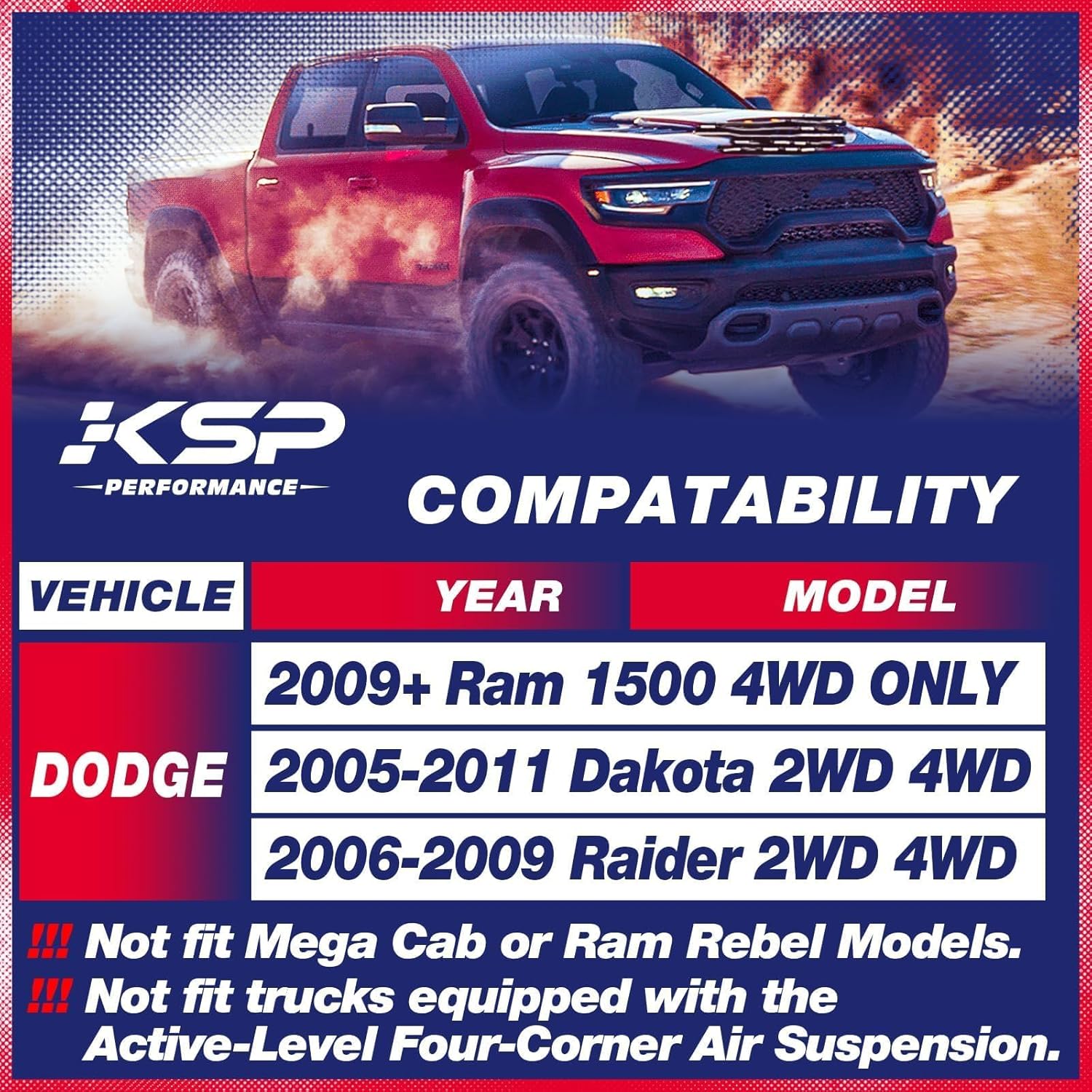 KSP 2.5" Leveling Kits for Ram 1500 2009-2026, 2pcs Front Lift Spacer Raise 2.5in Height for the Truck Chassis Frame, 2.5 Inch Aluminum CNC Strut Spacers fit Dodge Dakota 2005-2011, Raider 2006-2009 - Image 2
