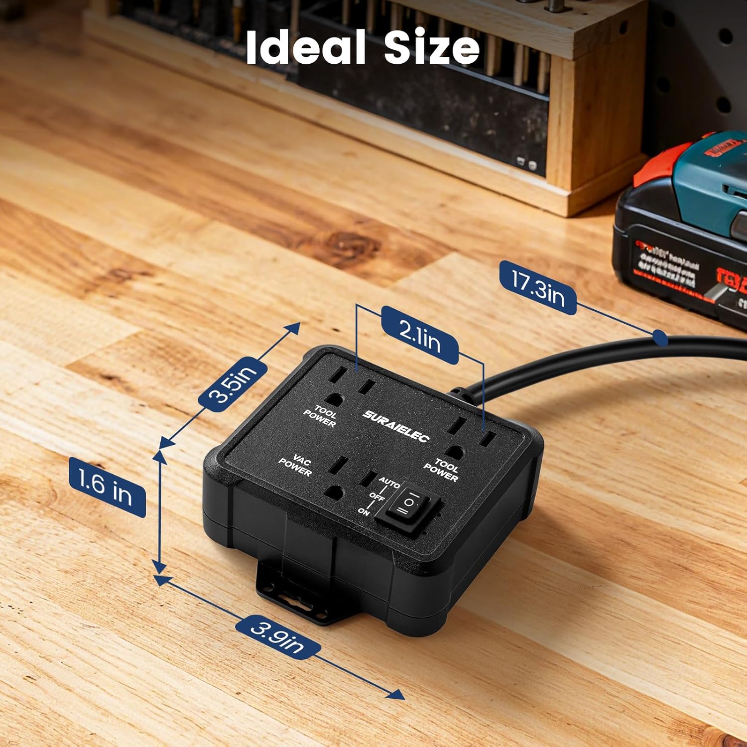 SURAIELEC Automatic Vacuum Switch for 2 Power Tools, Auto/On/Off Mode, Delay Shut Off Shop Vac, 125V/15A/1875W, Ideal for Dust Collectors, Workshops Garages, Table Saw, Sander, Miter Saw - Image 5