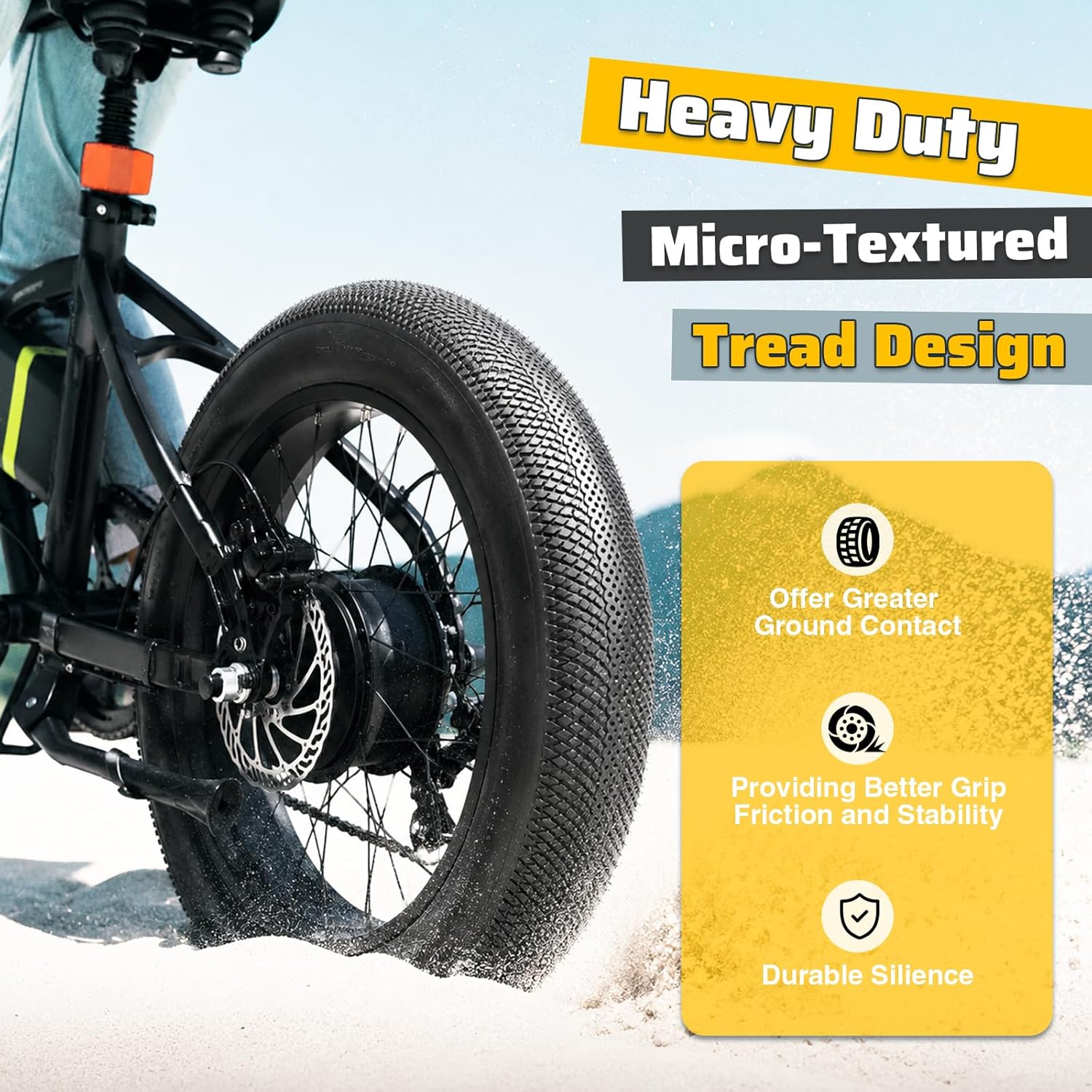 E Bike 20/26x4.0 Fat tire 20 x 4 Fat tire 20x4 Bike tire 1 Pack Heavy Duty High-Performance Wear-Resistant E-Bike Mountain Snow Bike Tire ,Fat Bike Tires,Brown Wall/White Wall/Black - Image 2